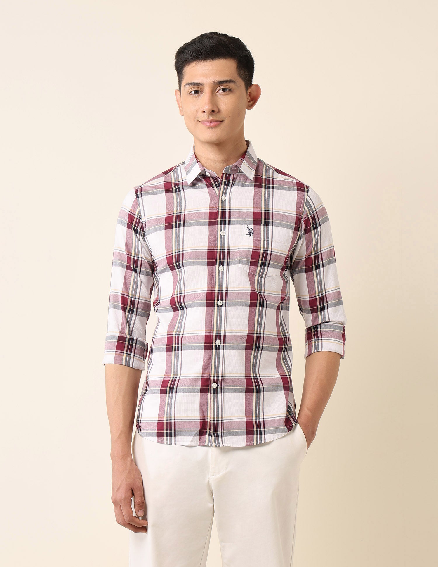 Plaid Checked Pure Cotton Shirt Maroon - U.S. Polo Assn. India | Large