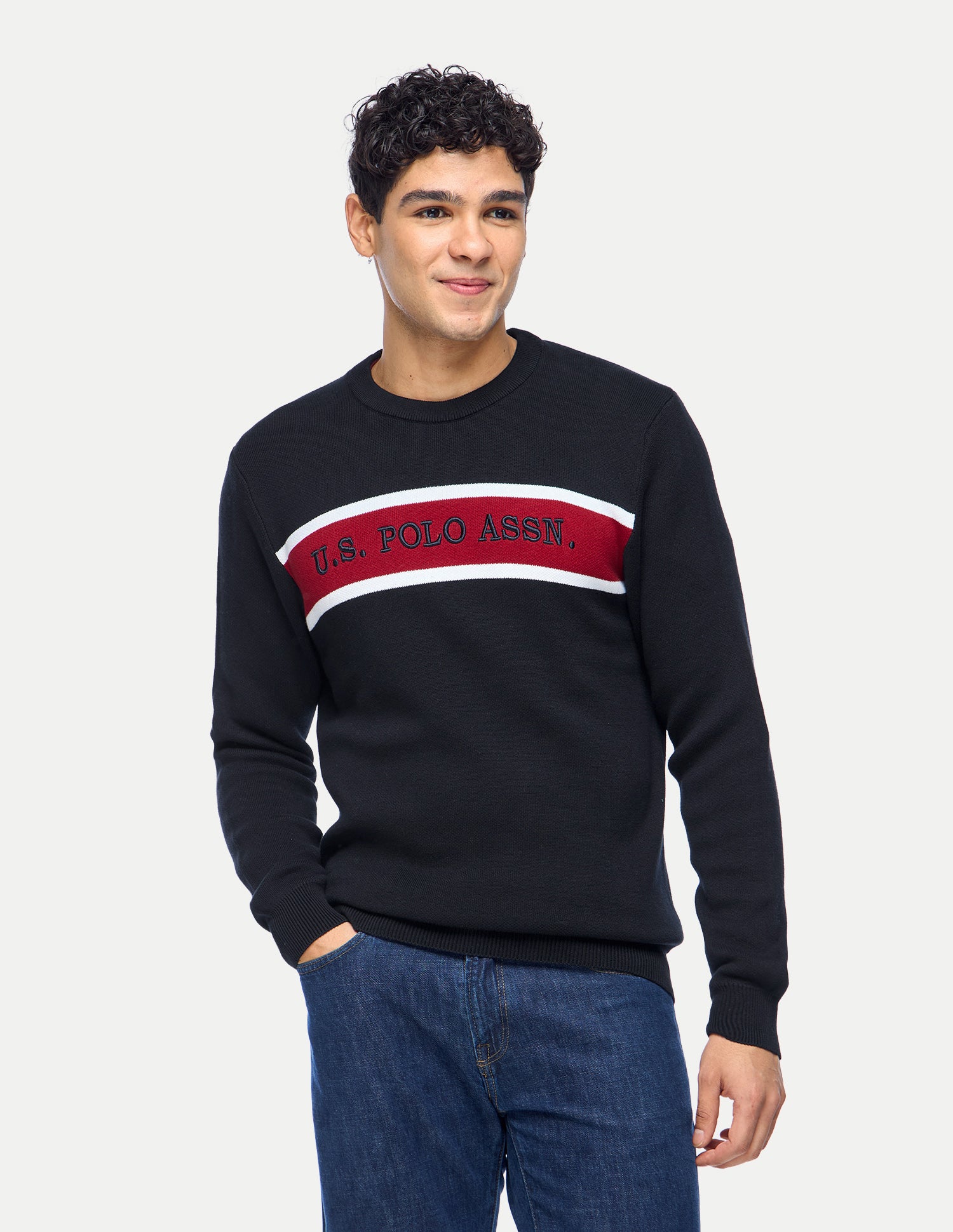 Brand Embroidered Colorblocked Slim Fit Sweater Navy - U.S. Polo Assn. India | Large