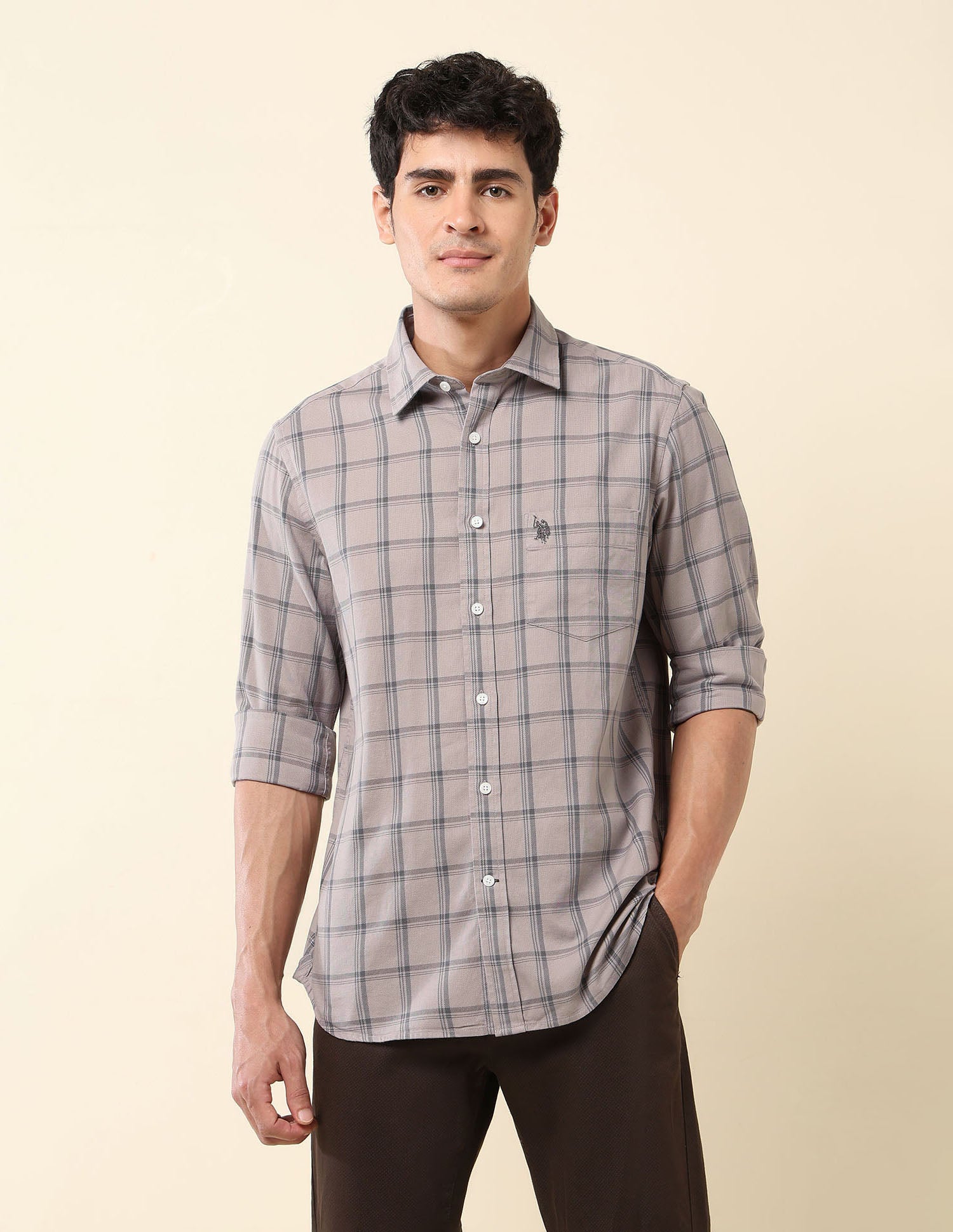Grid Tattersall Checked Tailored Fit Shirt Grey - U.S. Polo Assn. India | Large