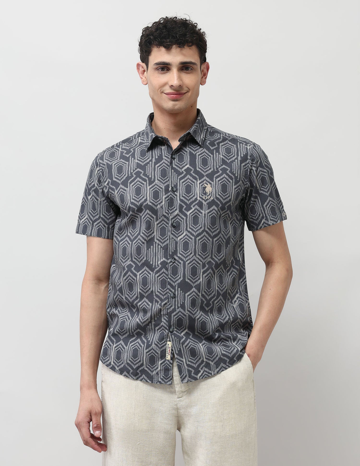 Pure Cotton All Over Printed Shirt Dark Grey - U.S. POLO ASSN. | Large