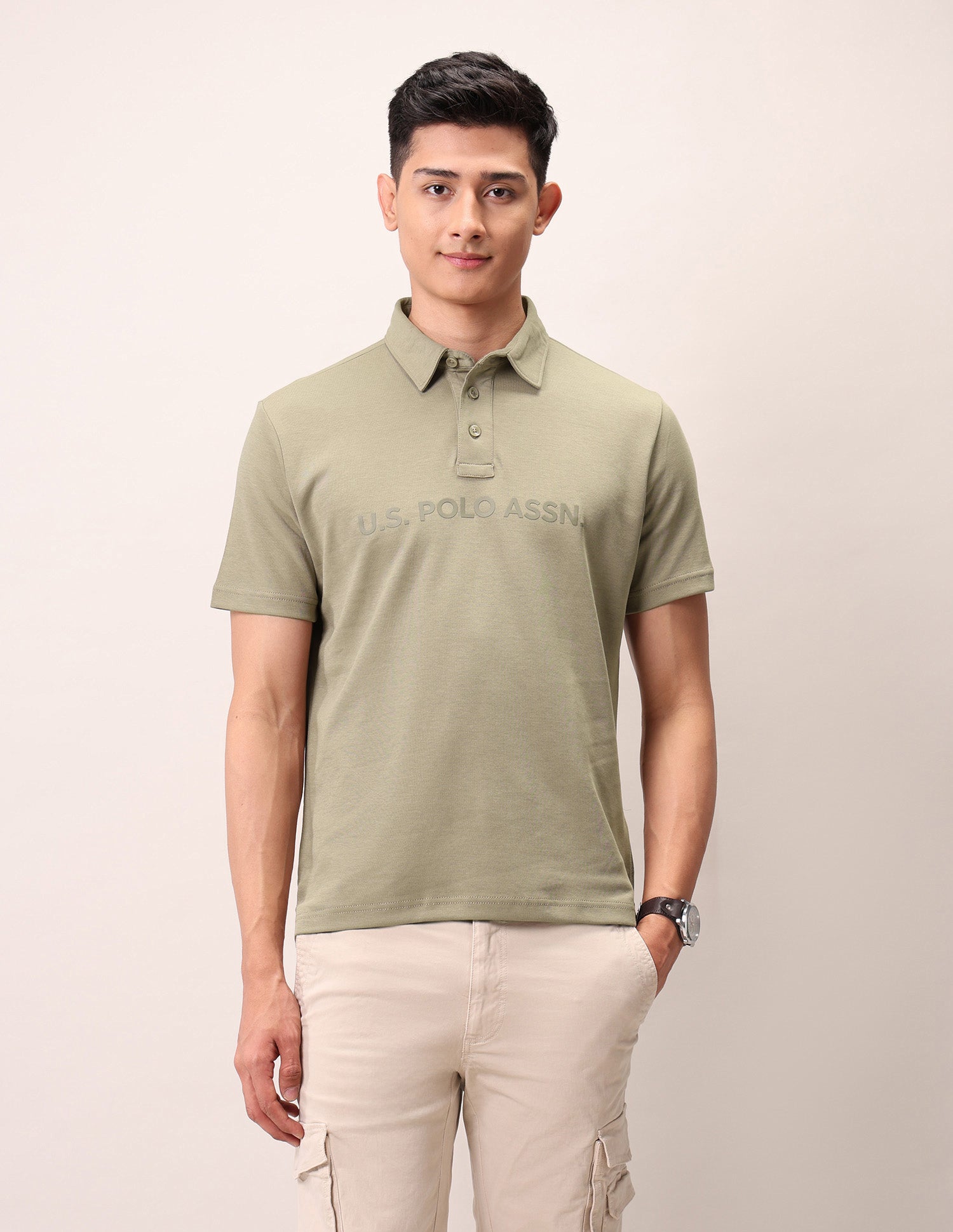 Brand Embossed Outdoor Polo Shirt Beige - U.S. Polo Assn. India | Large