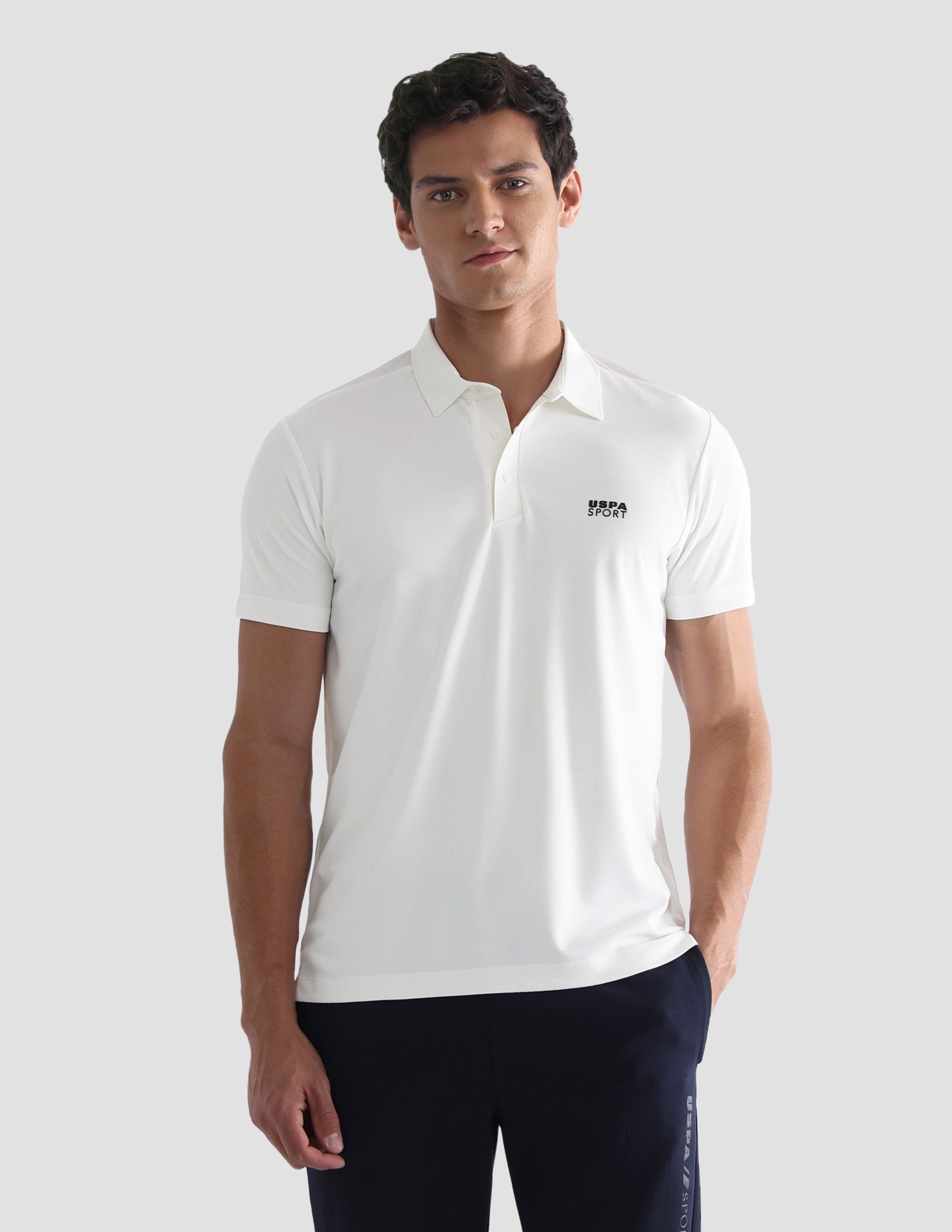 Solid Slim Fit Active Polo Shirt Off White - U.S. Polo Assn. India | Large