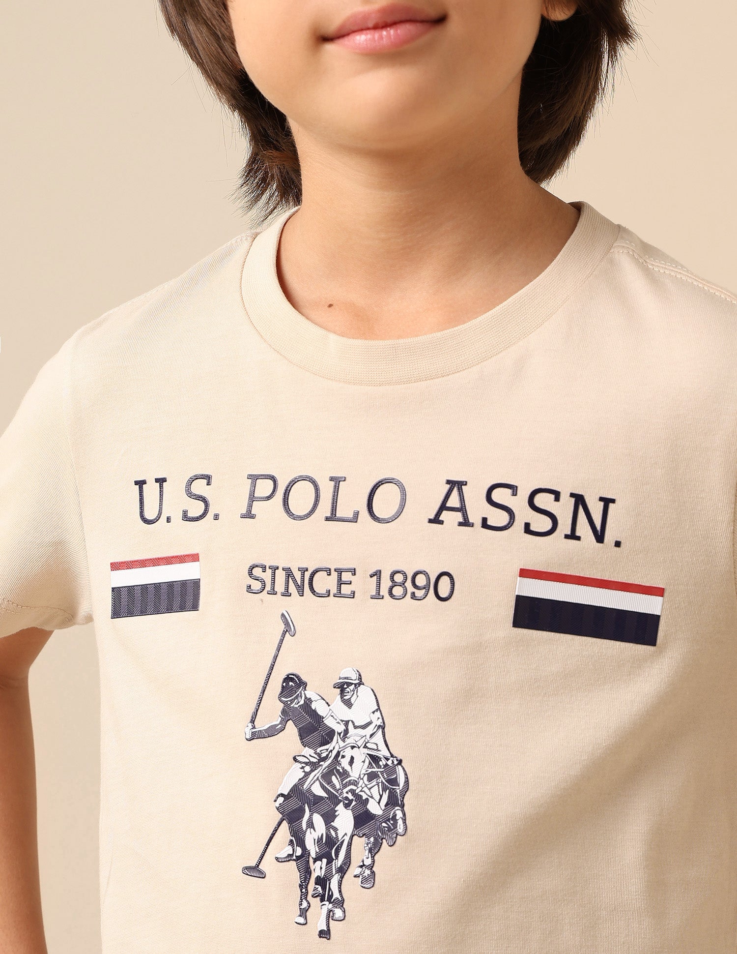 Boys Brand Embossed Pure Cotton T Shirt Beige - U.S. POLO ASSN. | Large