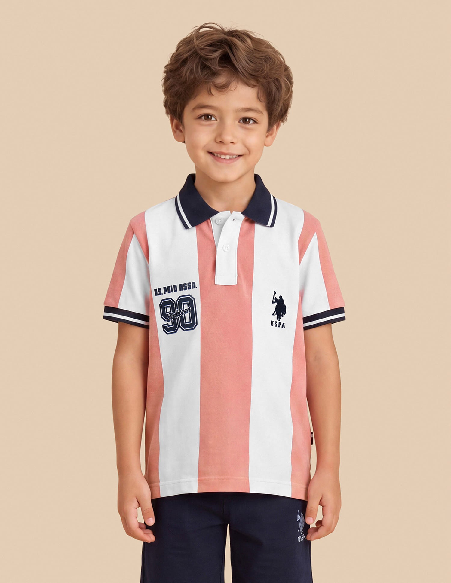 Vertical Striped Regular Fit Polo Shirt Peach - U.S. Polo Assn. India | Large