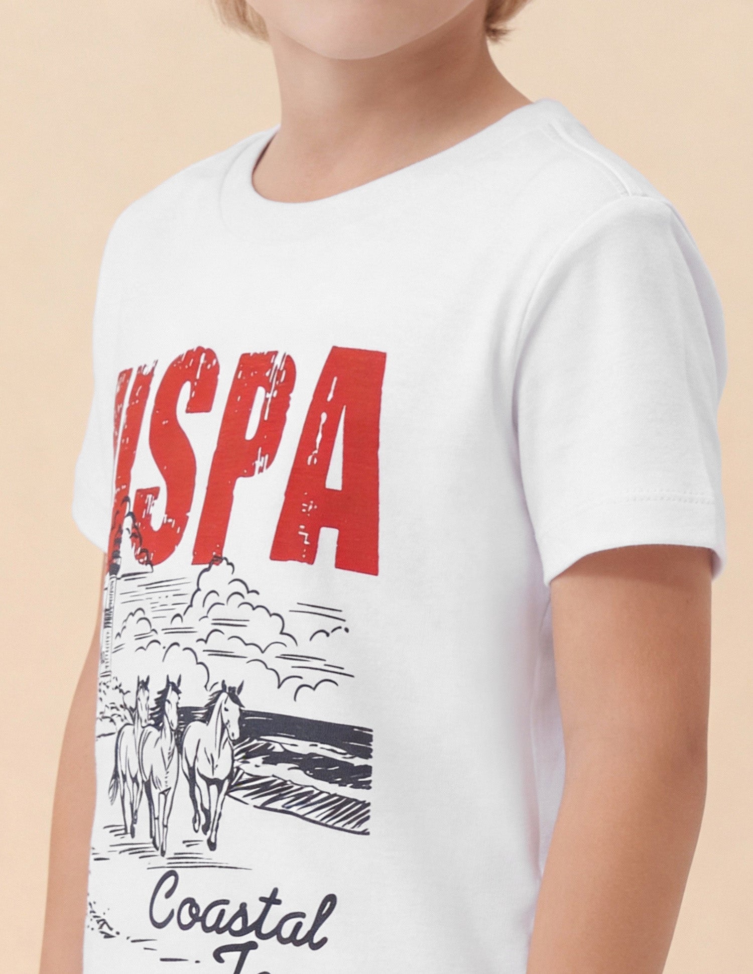 Boys Graphic Brand Printed Regular Fit T-Shirt White - U.S. Polo Assn. India | Large