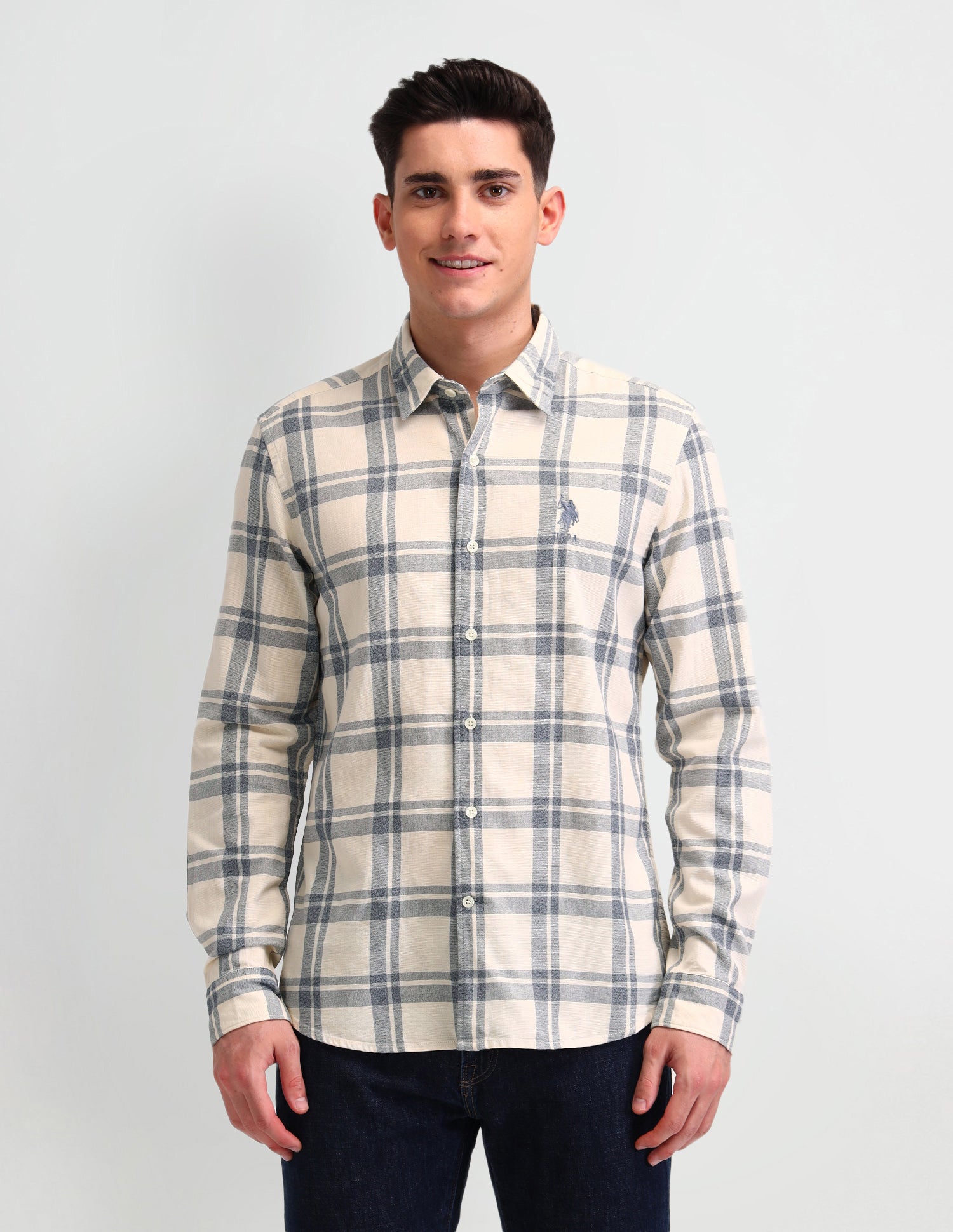 Dupplin Checked Slim Fit Shirt Ecru - U.S. Polo Assn. India | Large