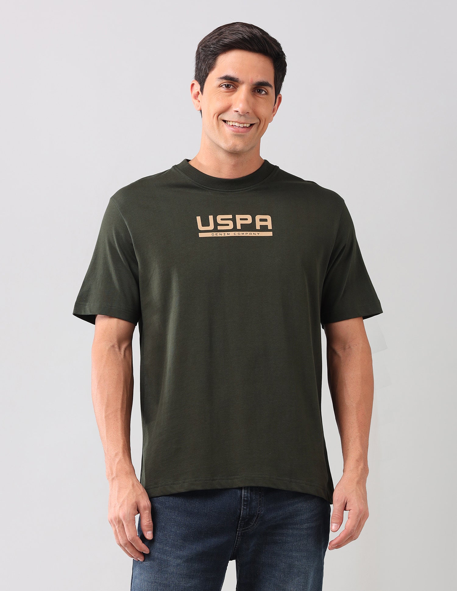 Brand Printed Regular Fit T-Shirt Olive - U.S. Polo Assn. India | Large