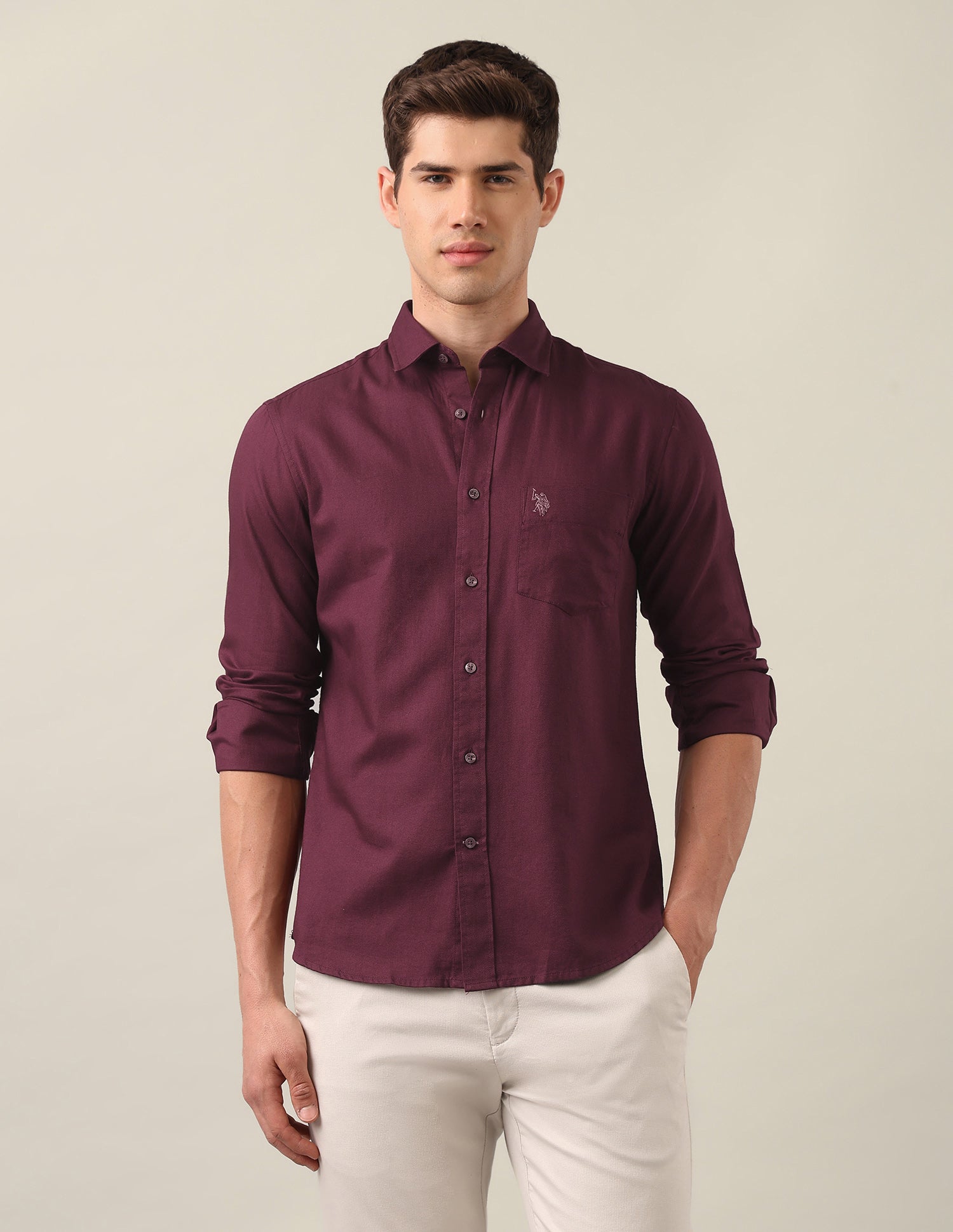Tailored Fit Solid Shirt Maroon - U.S. Polo Assn. India | Large