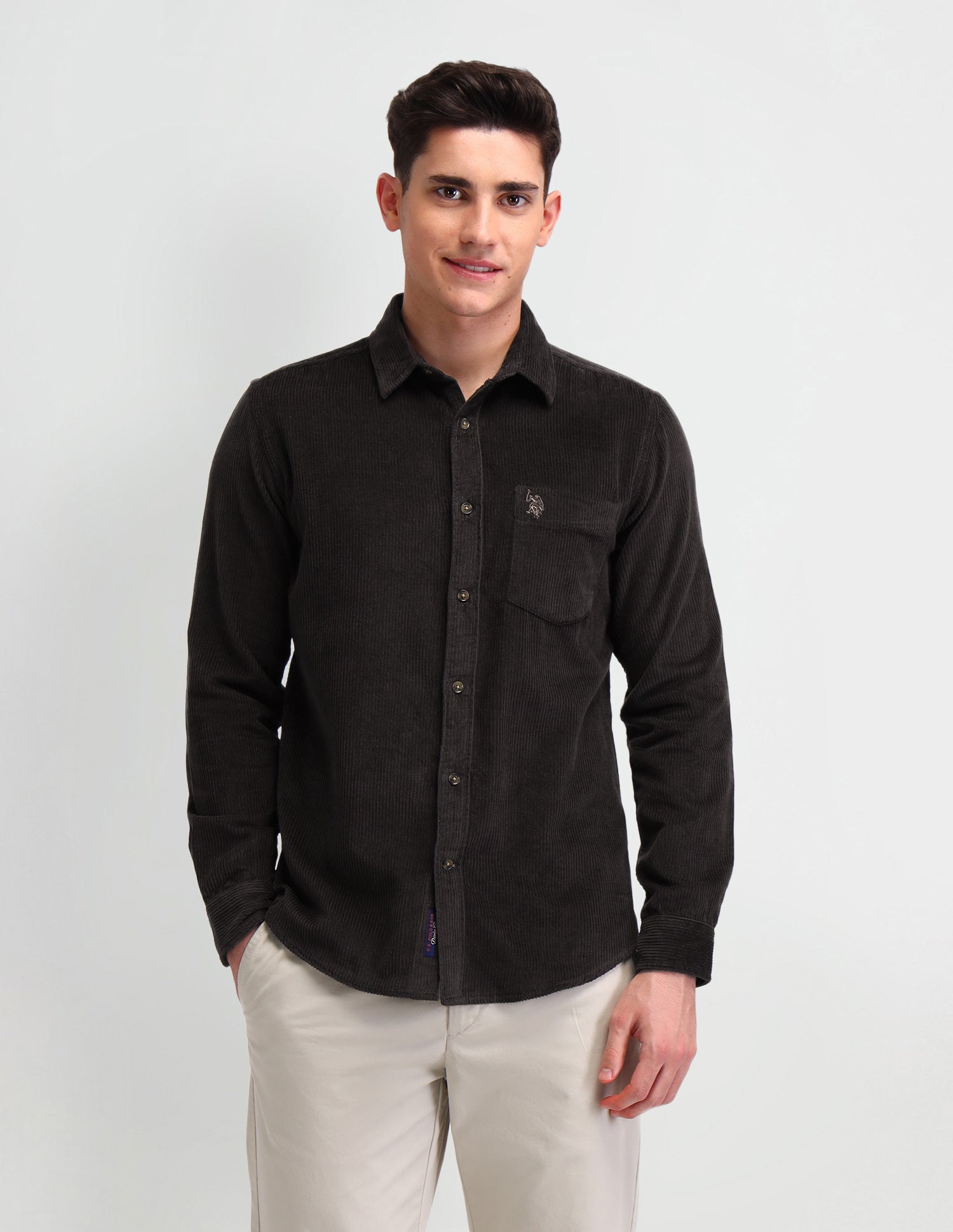 Textured Slim Fit Shirt Brown - U.S. Polo Assn. India | Large
