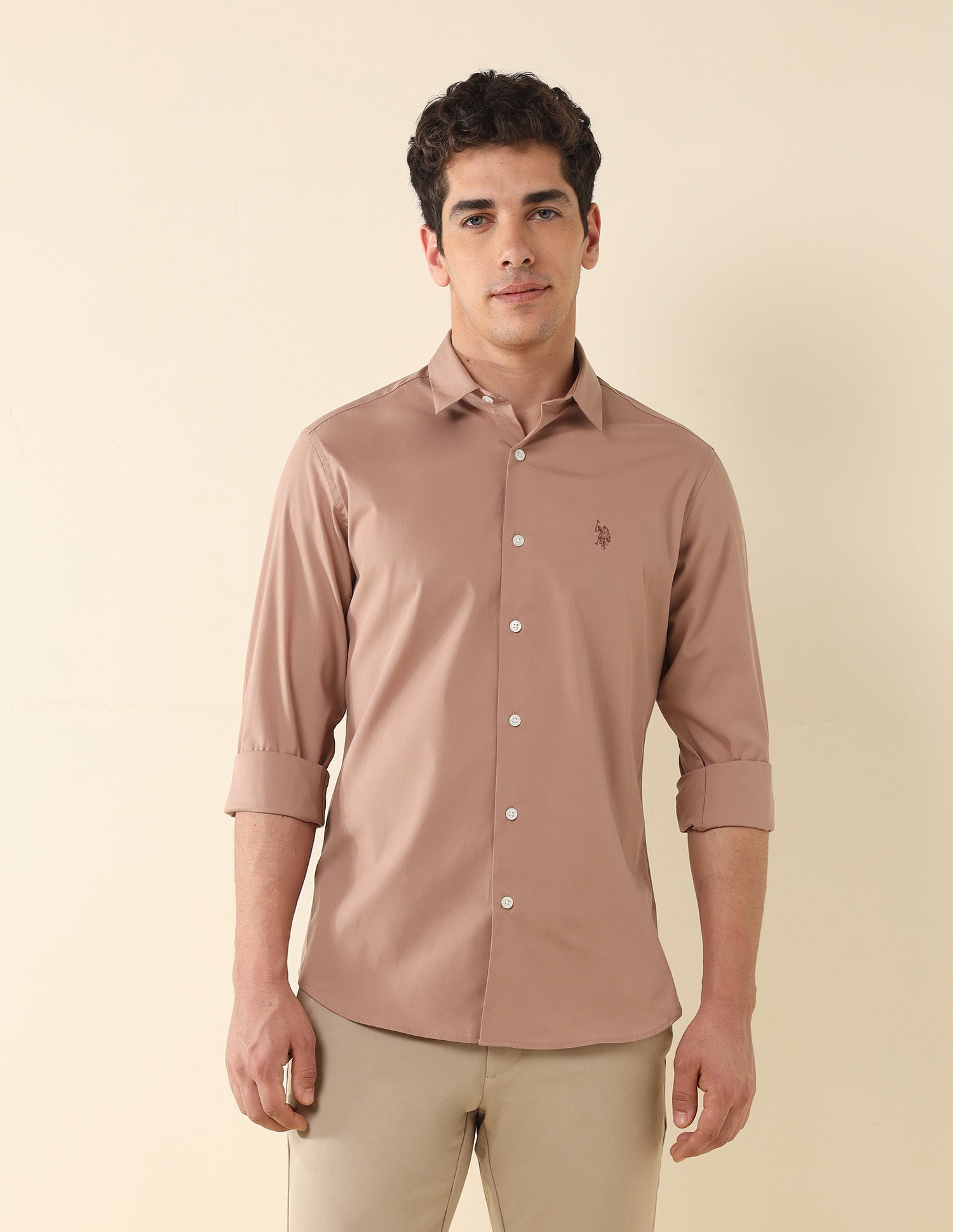 Solid Tailored Fit Shirt Peach - U.S. Polo Assn. India | Large