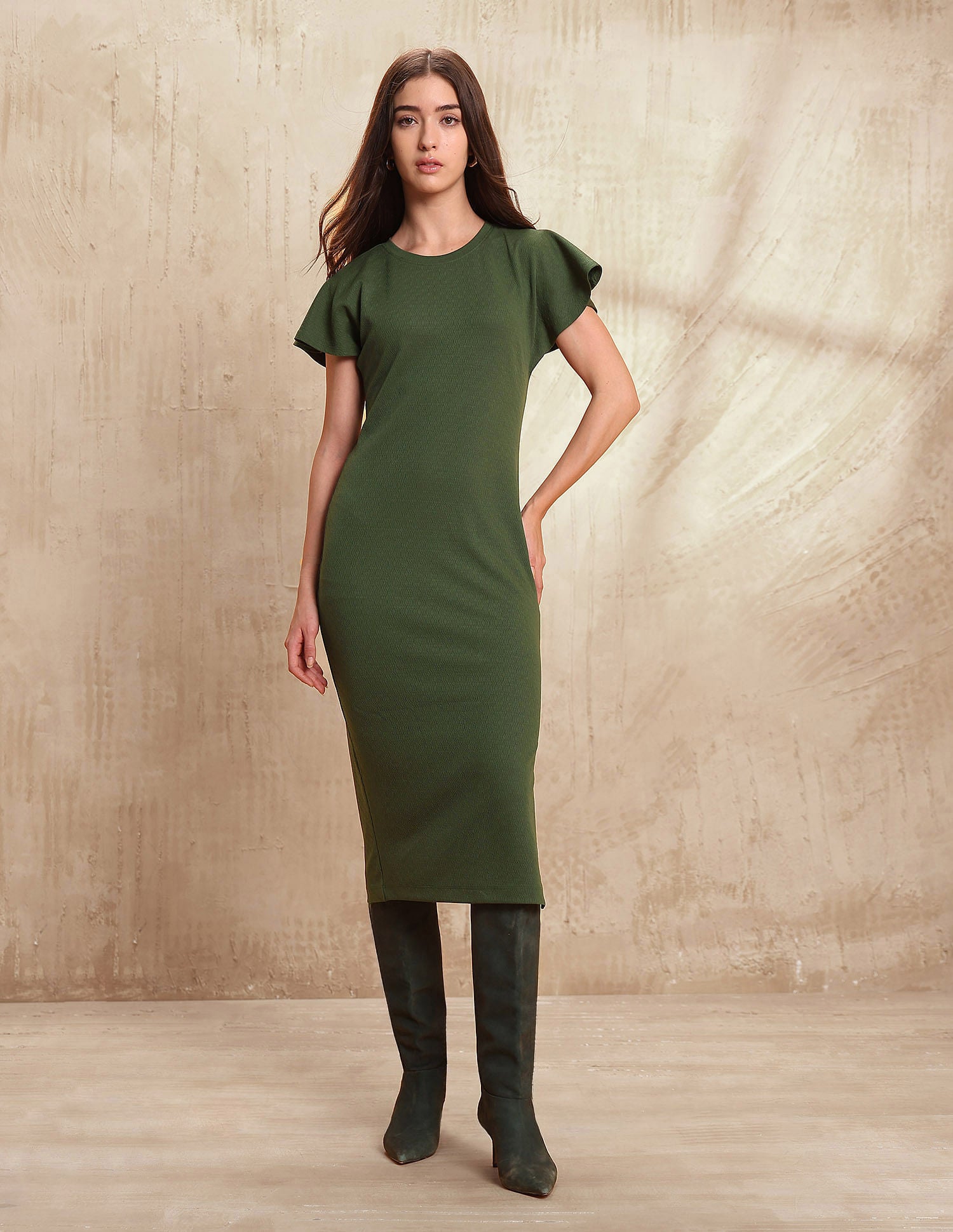 Textured Midi Sheath Dress Olive - U.S. POLO ASSN. | Large