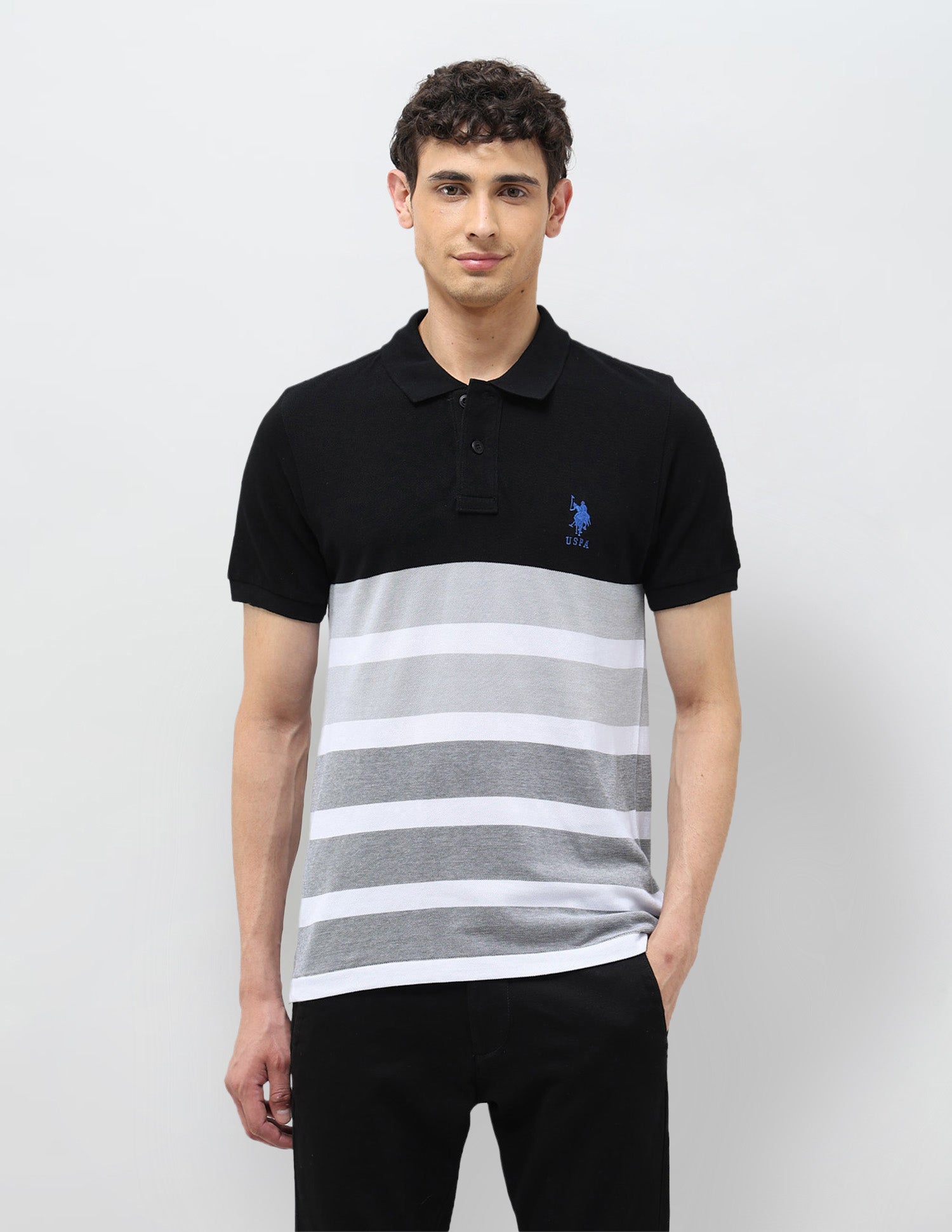 Horizontal Striped Slim Fit Polo shirt Black - U.S. Polo Assn. India | Large