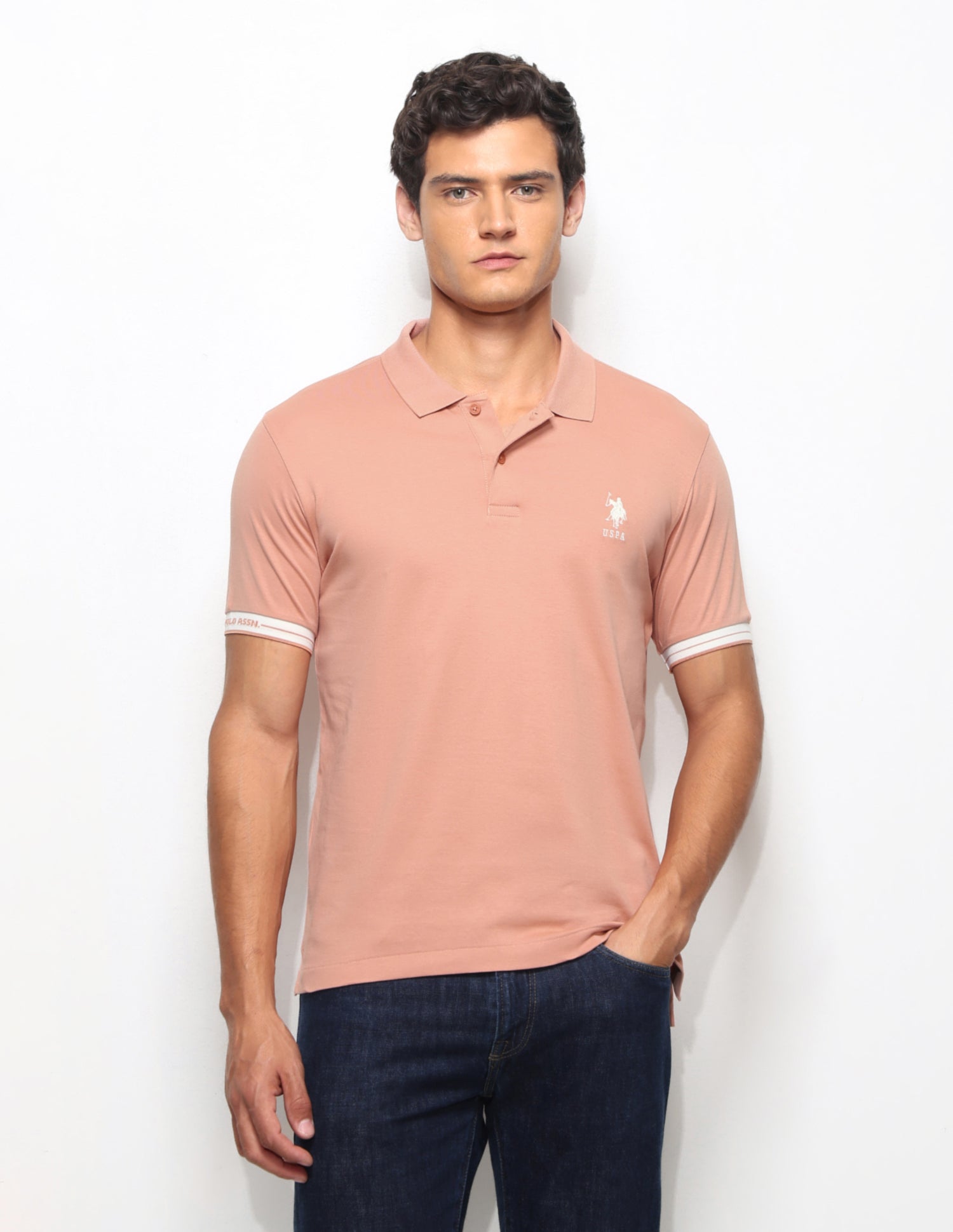 Solid Slim Fit Polo Shirt Pink - U.S. Polo Assn. India | Large