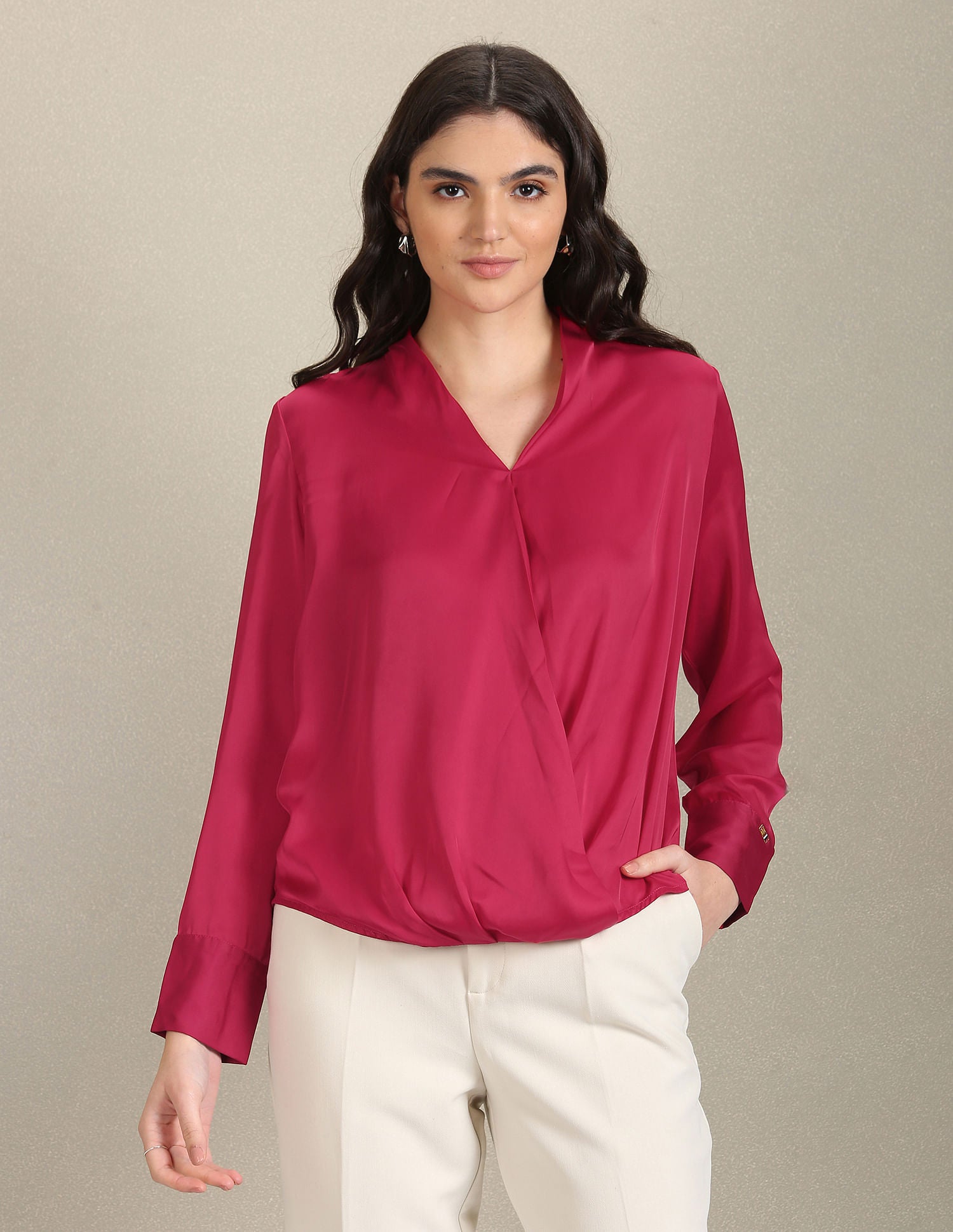 Surplice Neck Solid Top Dark Pink - U.S. POLO ASSN. | Large