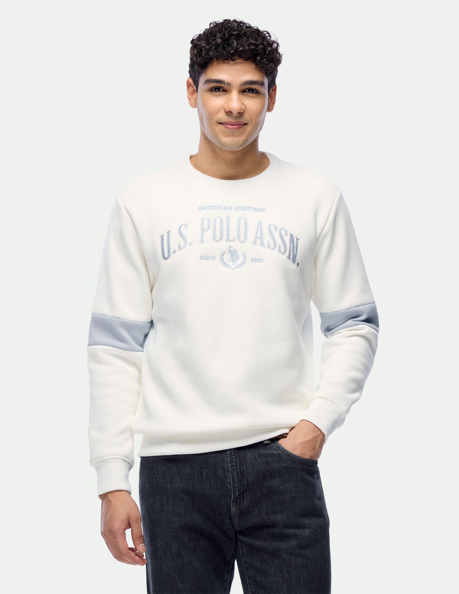 Brand Embroidered Slim Fit Sweatshirt Off White - U.S. Polo Assn. India | Large