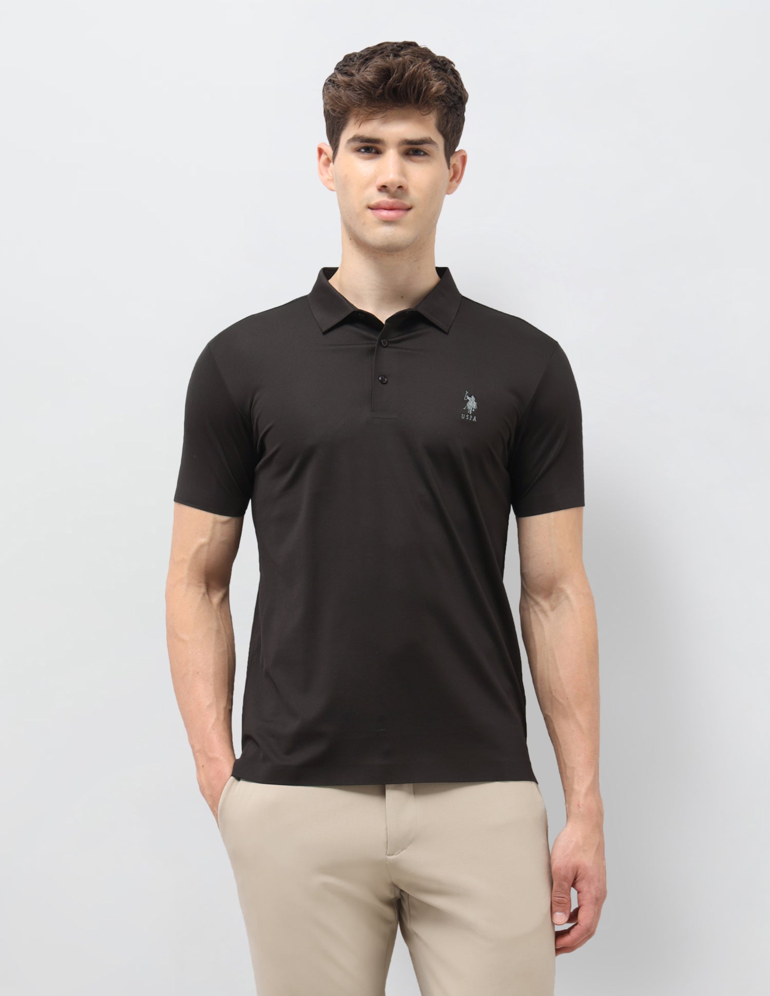 Solid Slim Fit Polo Shirt Dark Brown - U.S. Polo Assn. India | Large
