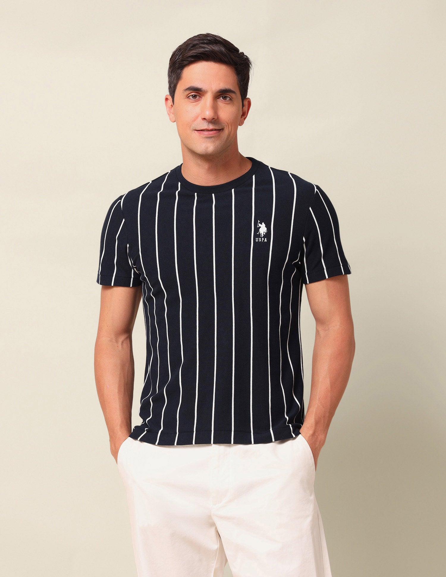 Vertical Striped Slim Fit T-Shirt Navy - U.S. Polo Assn. India | Large