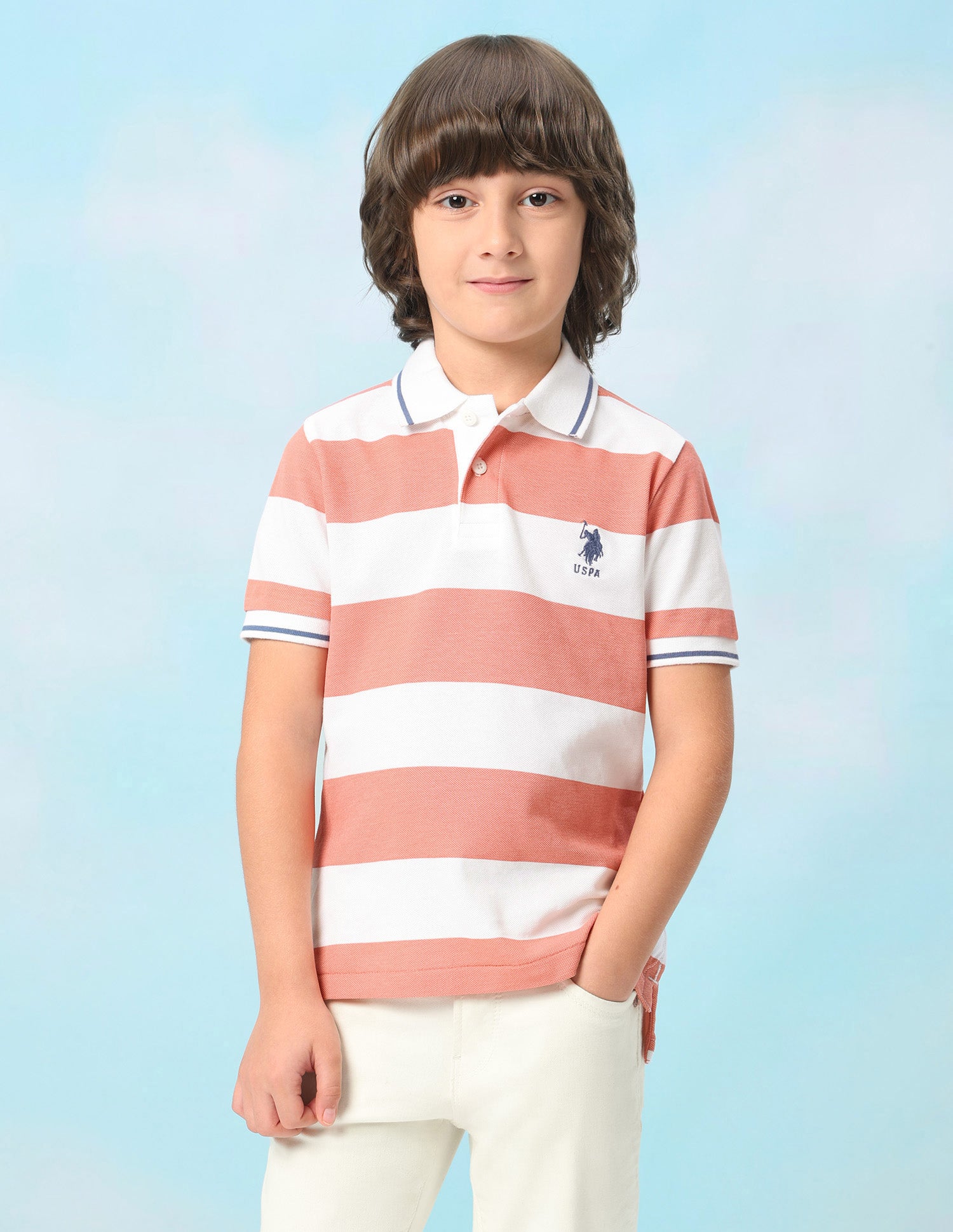 Horizontal Striped Regular Fit Polo Shirt Orange - U.S. Polo Assn. India | Large
