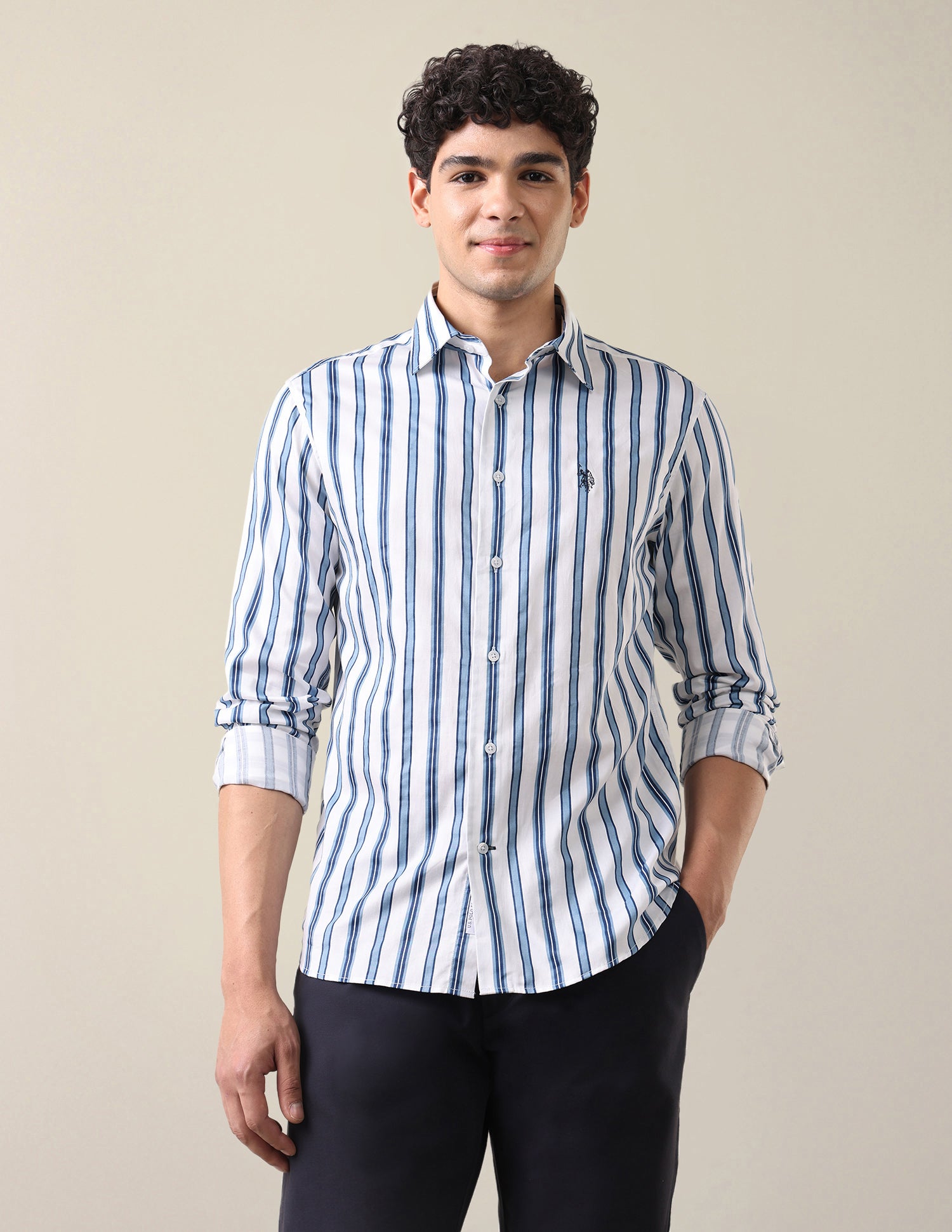 Satin Vertical Striped Shirt Blue - U.S. Polo Assn. India | Large