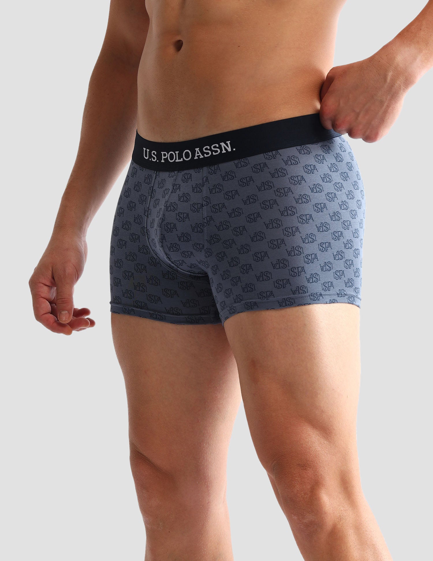 Anti Microbial Printed OET14 Trunks - Pack Of 3 Grey Melange, Blue and Navy - U.S. POLO ASSN. | Large