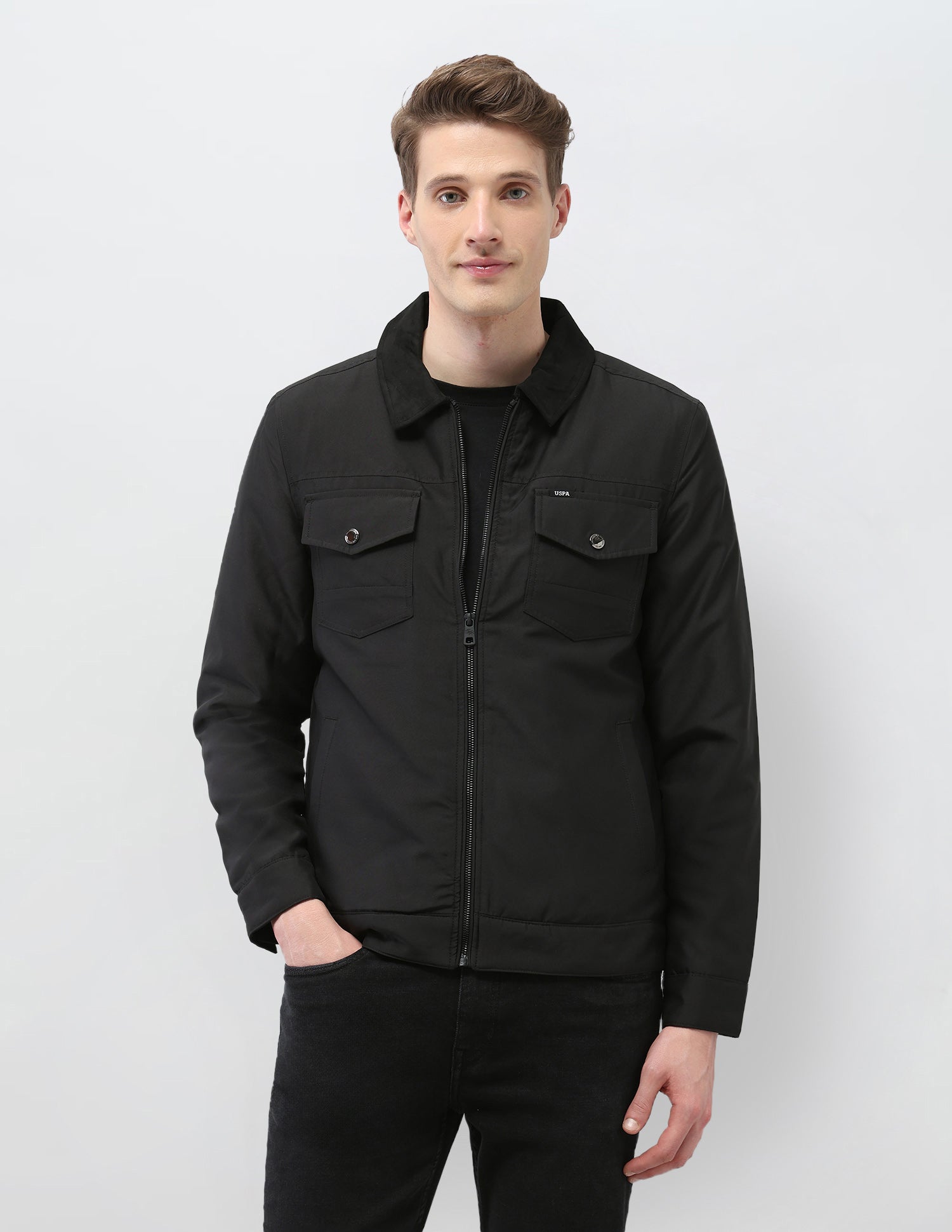 Solid Regular Fit Jacket Black - U.S. Polo Assn. India | Large
