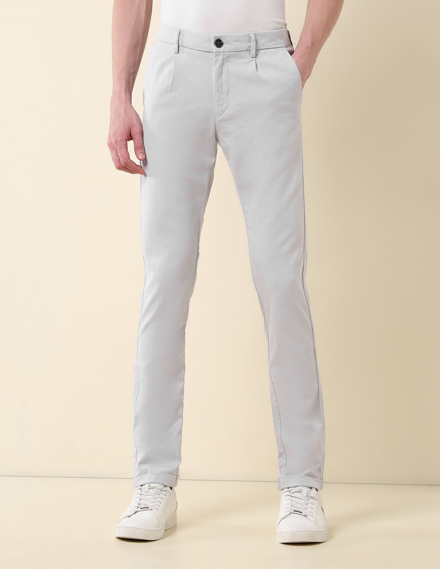 Solid Denver Slim Fit Twill Trousers Light Grey - U.S. Polo Assn. India | Large