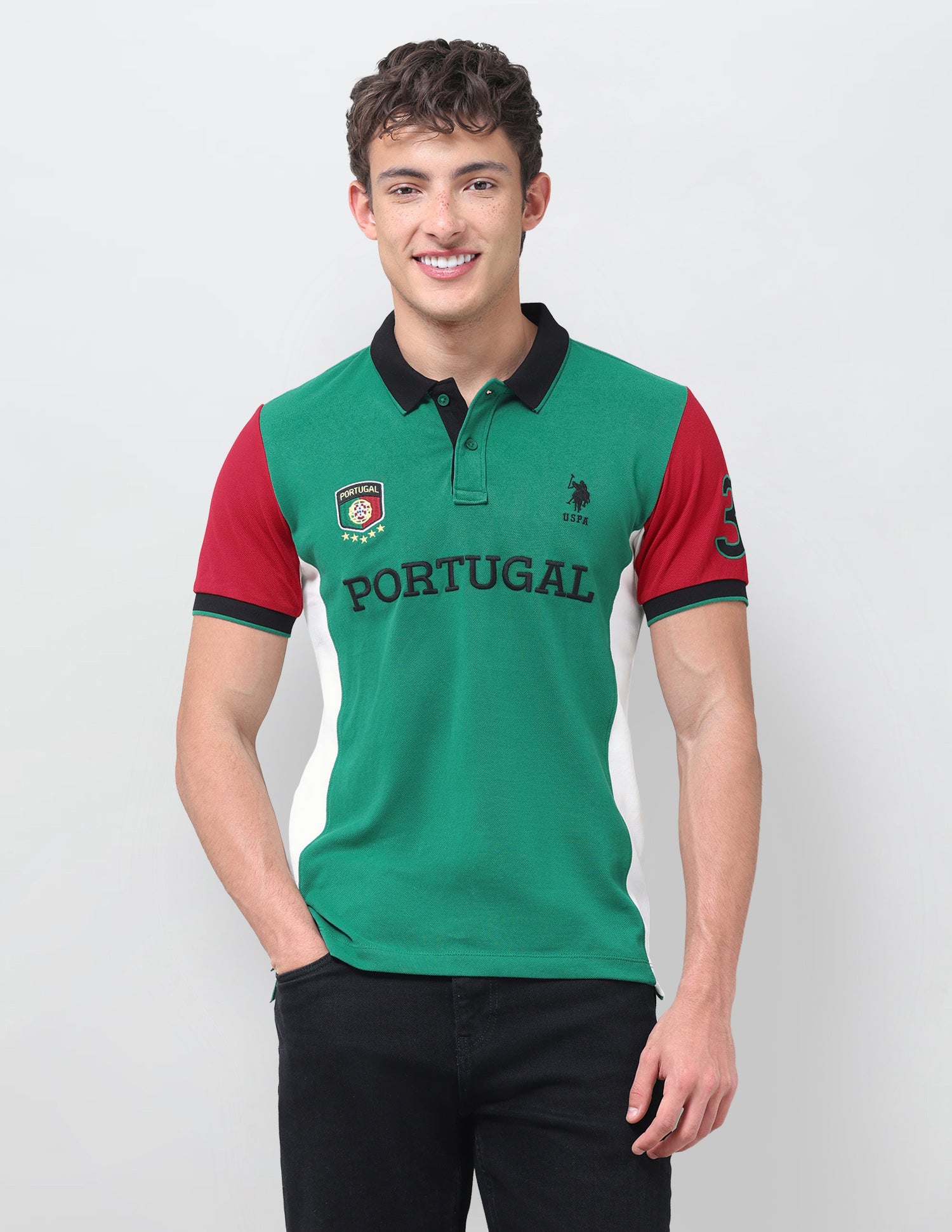 Colourblocked Embroidered Slim Fit Polo Shirt Green - U.S. Polo Assn. India | Large