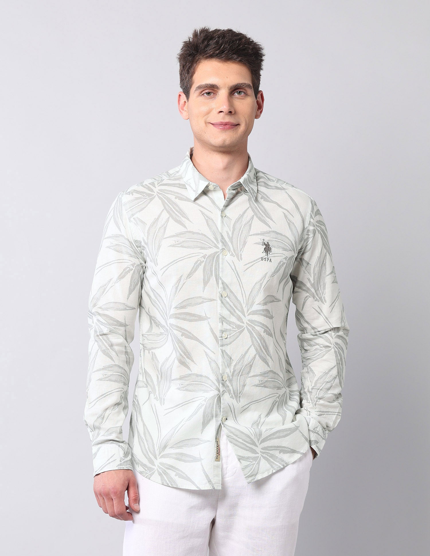 Tropical Printed Regular Fit Shirt Grey - U.S. Polo Assn. India | Large