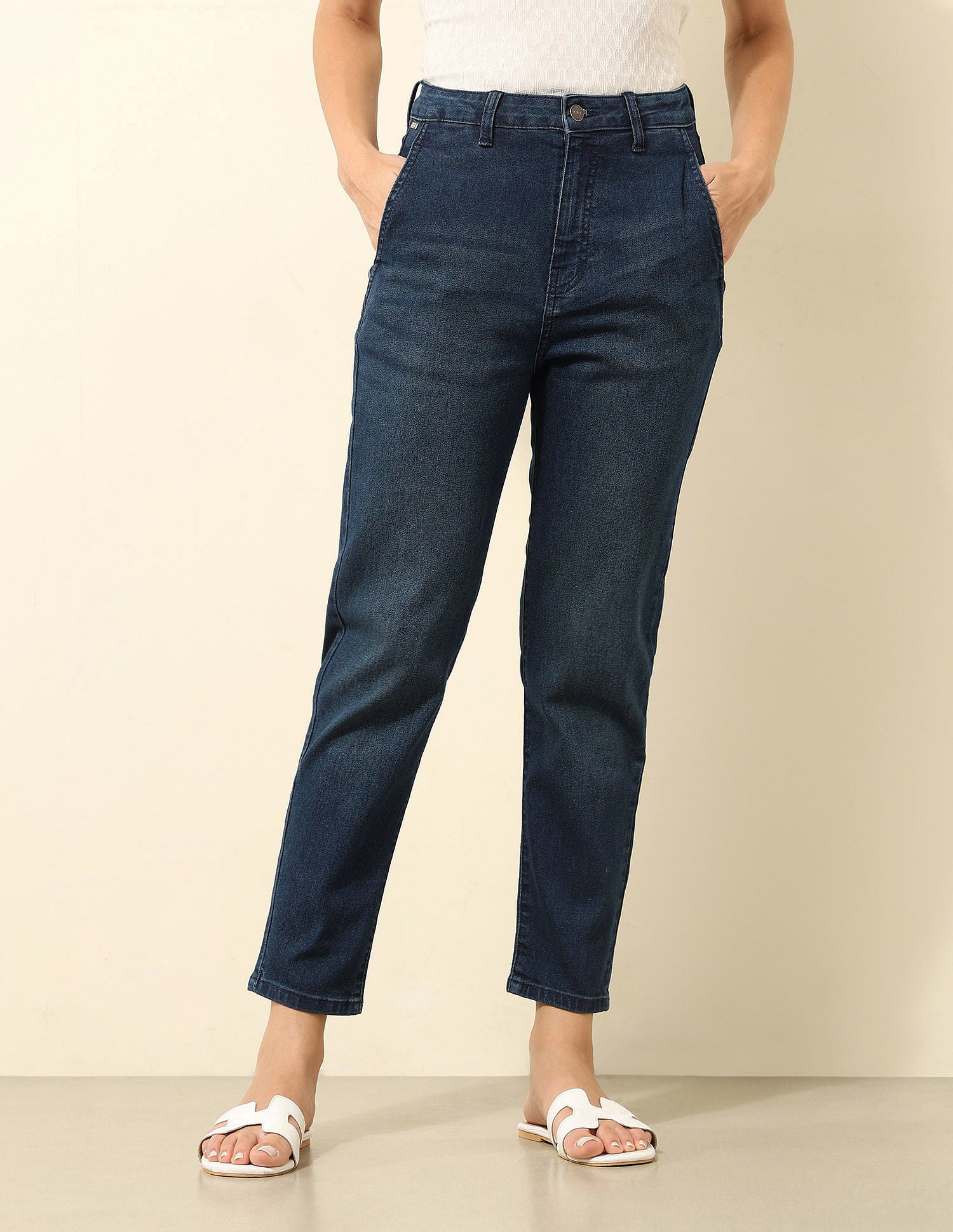 High Rise Mom Fit Jeans Dark Blue - U.S. POLO ASSN. | Large