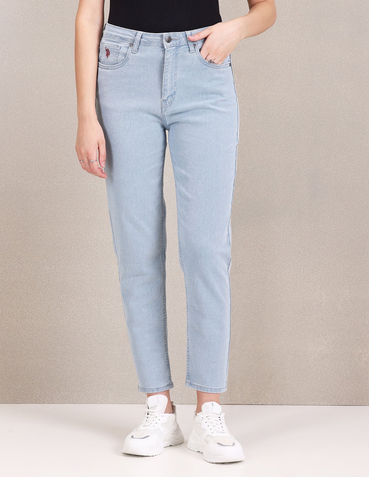 High Rise Mom Fit Jeans Light Blue - U.S. POLO ASSN. | Large