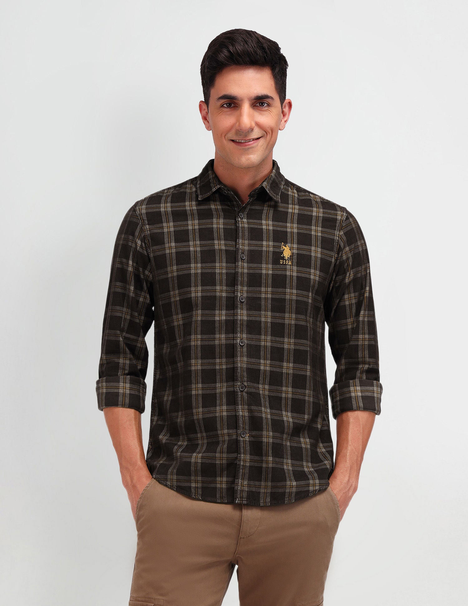 Slim Fit Corduroy Shirt Brown - U.S. Polo Assn. India | Large