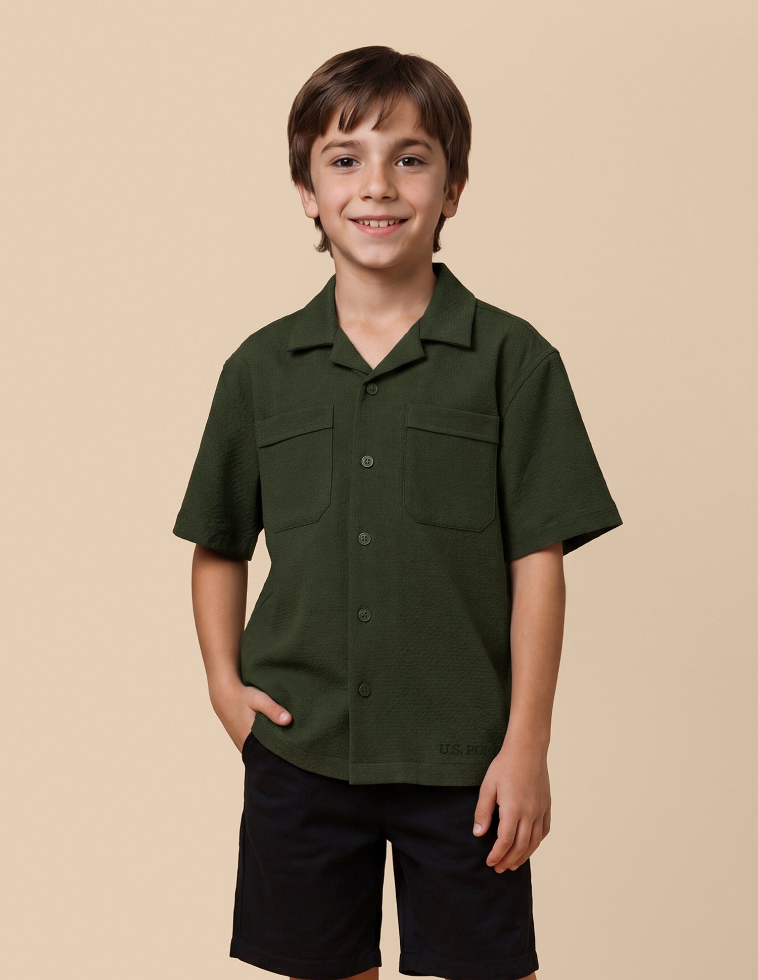 Boxy Fit Seersucker Shirt Olive - U.S. Polo Assn. India | Large