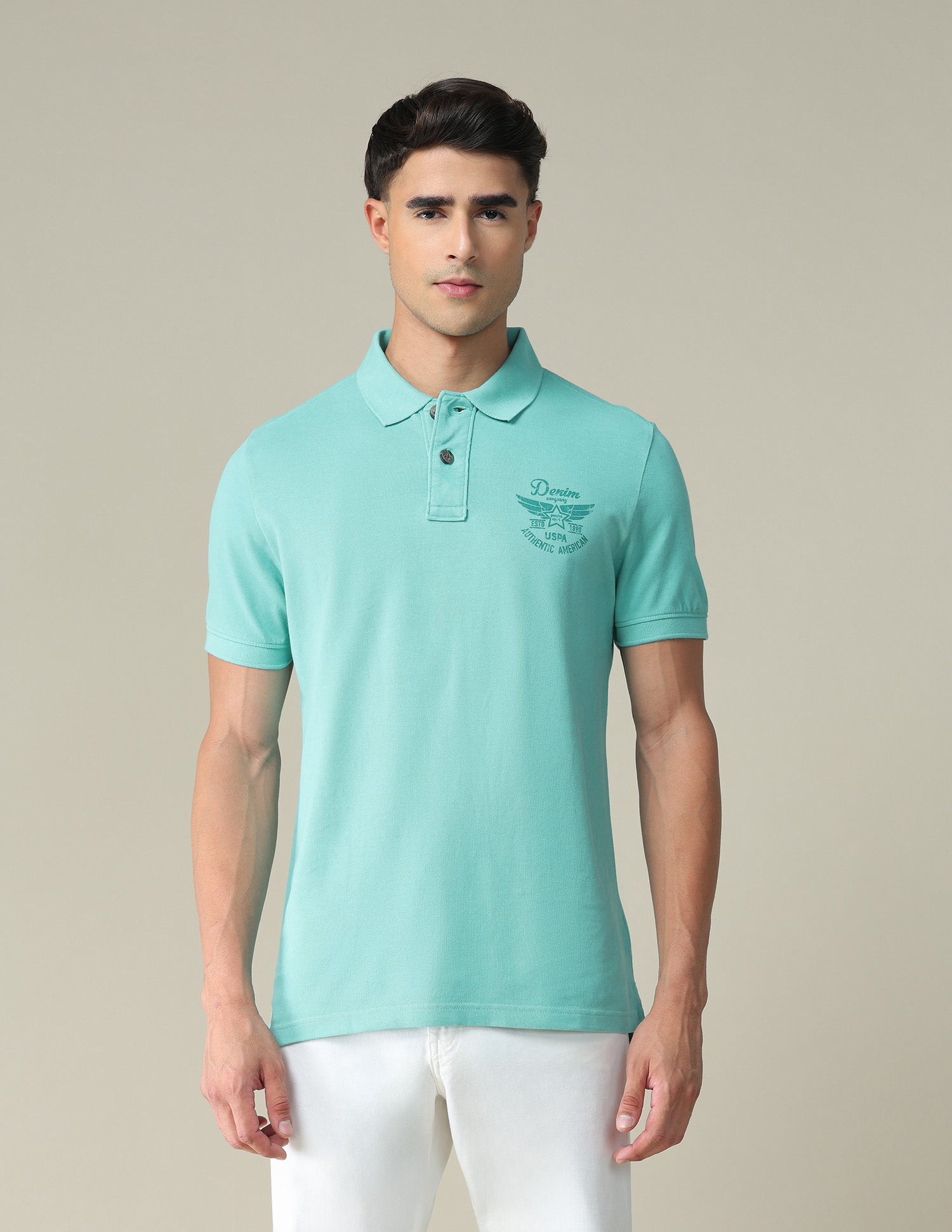 Brand Print Slim Fit Polo Shirt Turquoise - U.S. POLO ASSN. | Large