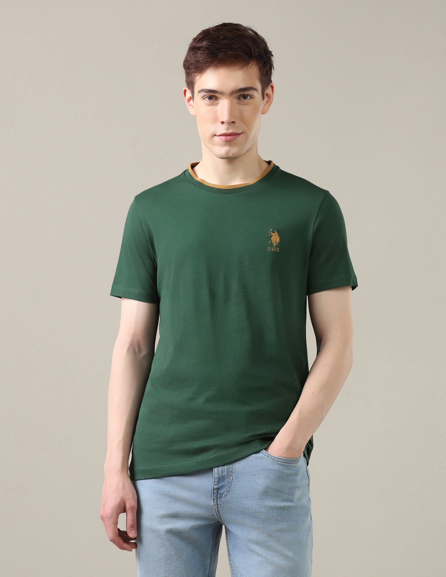 Solid Regular Fit T-Shirt Green - U.S. Polo Assn. India | Large