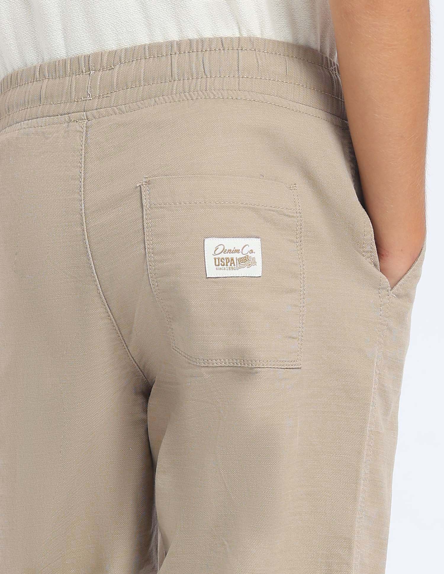 Boys Solid Relaxed Fit Trousers Light Khaki - U.S. POLO ASSN. | Large