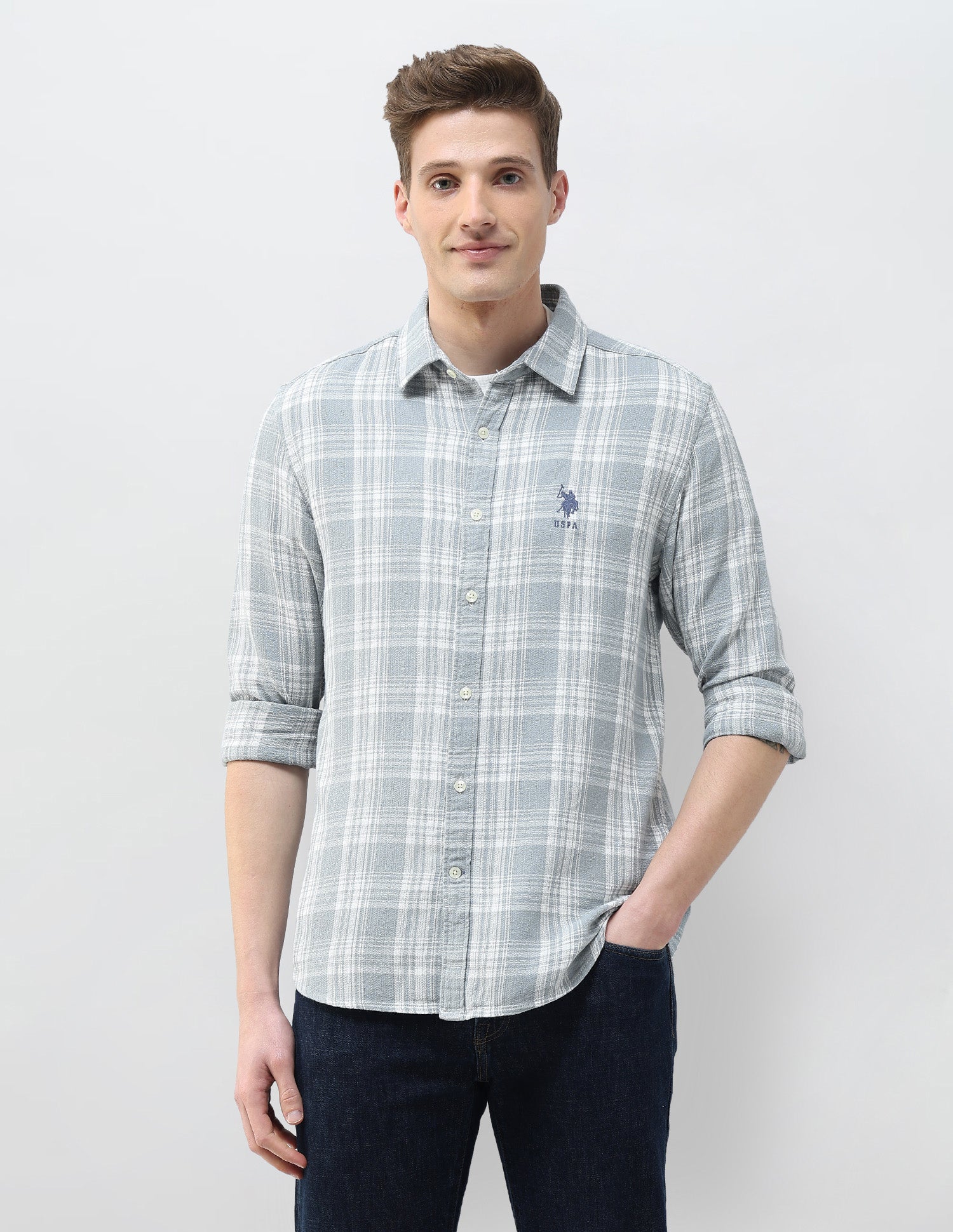 Plaid Checked Motel On The Coast Shirt Light Grey - U.S. Polo Assn. India | Large