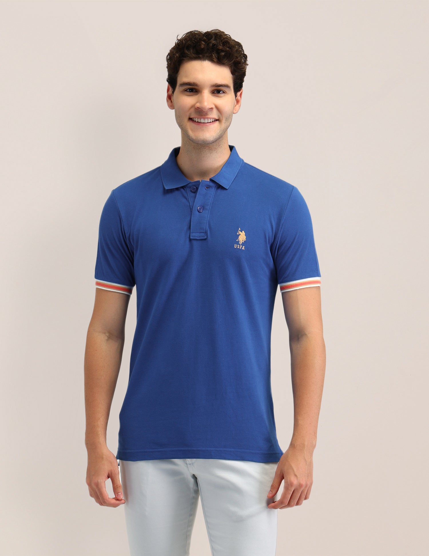 Solid Slim Fit Polo Shirt Blue - U.S. Polo Assn. India | Large