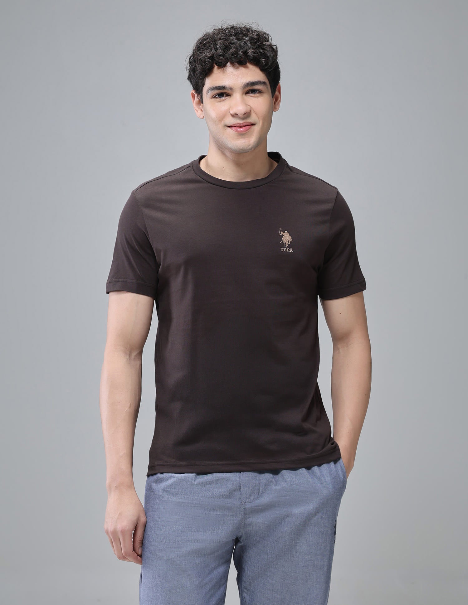 Pure Cotton Comfort Fit I633 Lounge T-Shirt - Pack Of 1 Choco - U.S. Polo Assn. India | Large