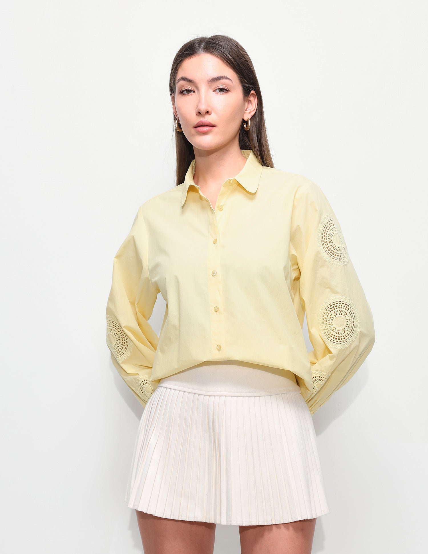 Crochet Solid Relaxed Fit Shirt Light Yellow - U.S. Polo Assn. India | Large