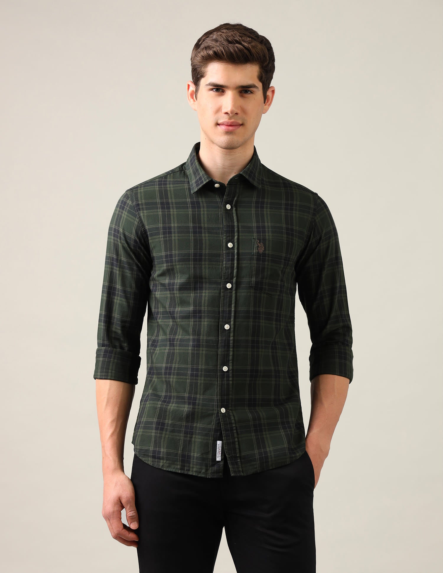 Tartan Checked Tailored Fit Shirt Green - U.S. Polo Assn. India | Large