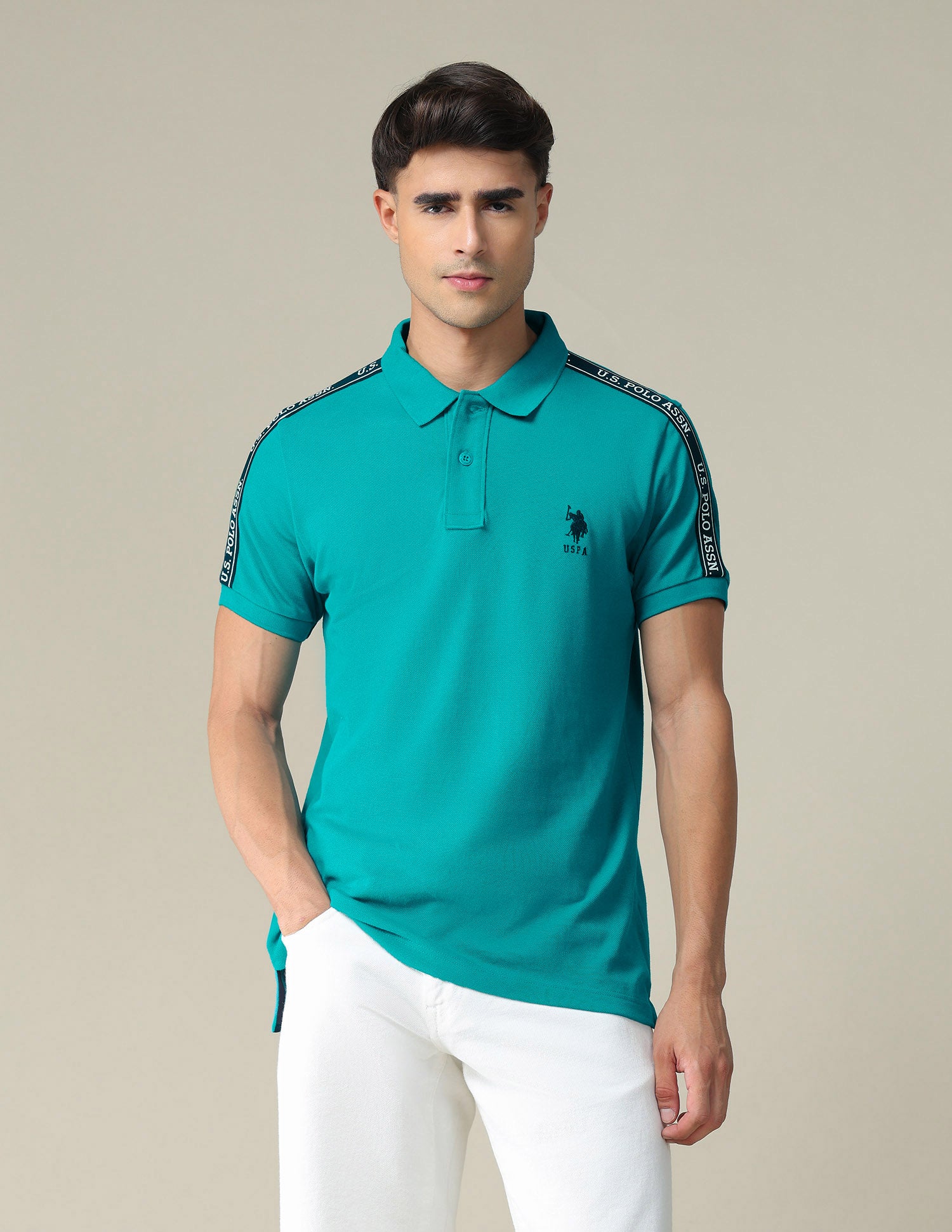 Brand Tape Slim Polo Shirt Teal - U.S. POLO ASSN. | Large