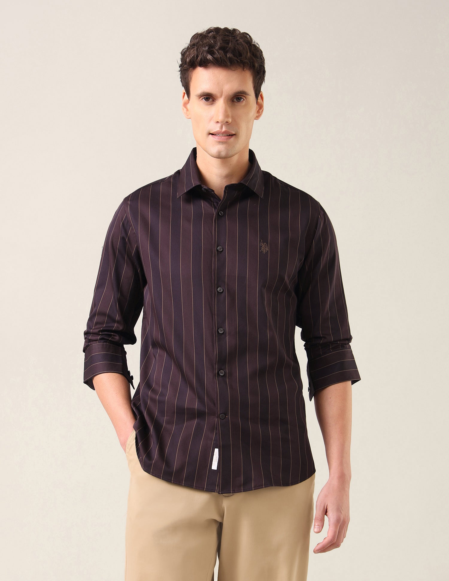 Vertical Striped Satin Shirt Maroon - U.S. Polo Assn. India | Large