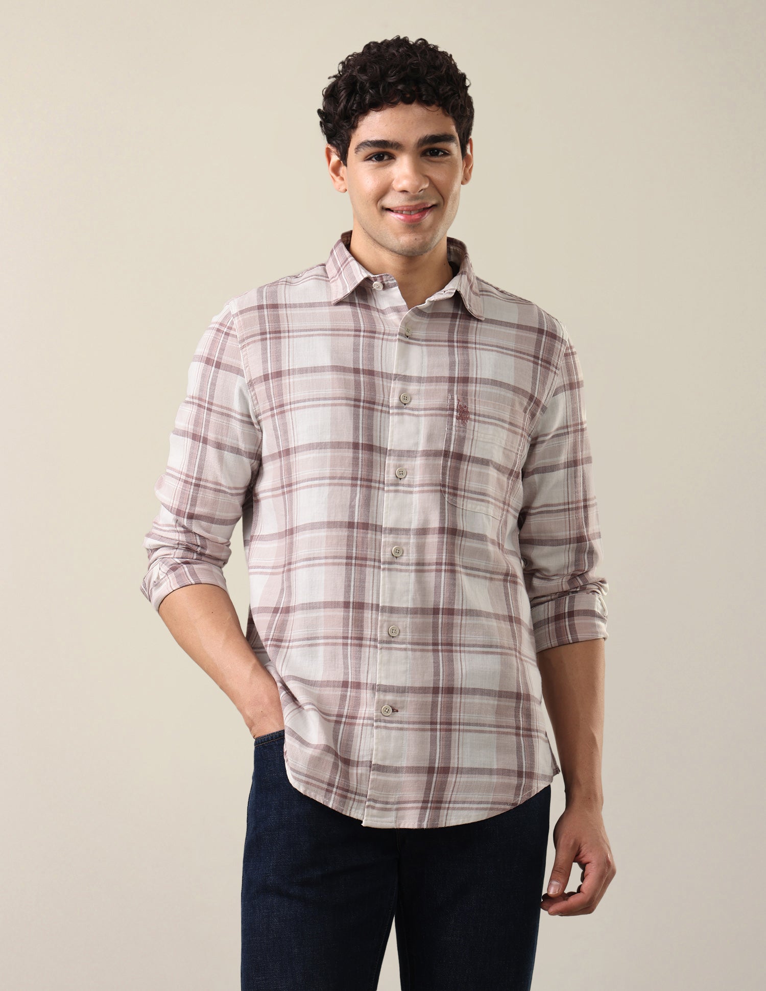Twill Windowpane Checked Shirt Pink - U.S. Polo Assn. India | Large