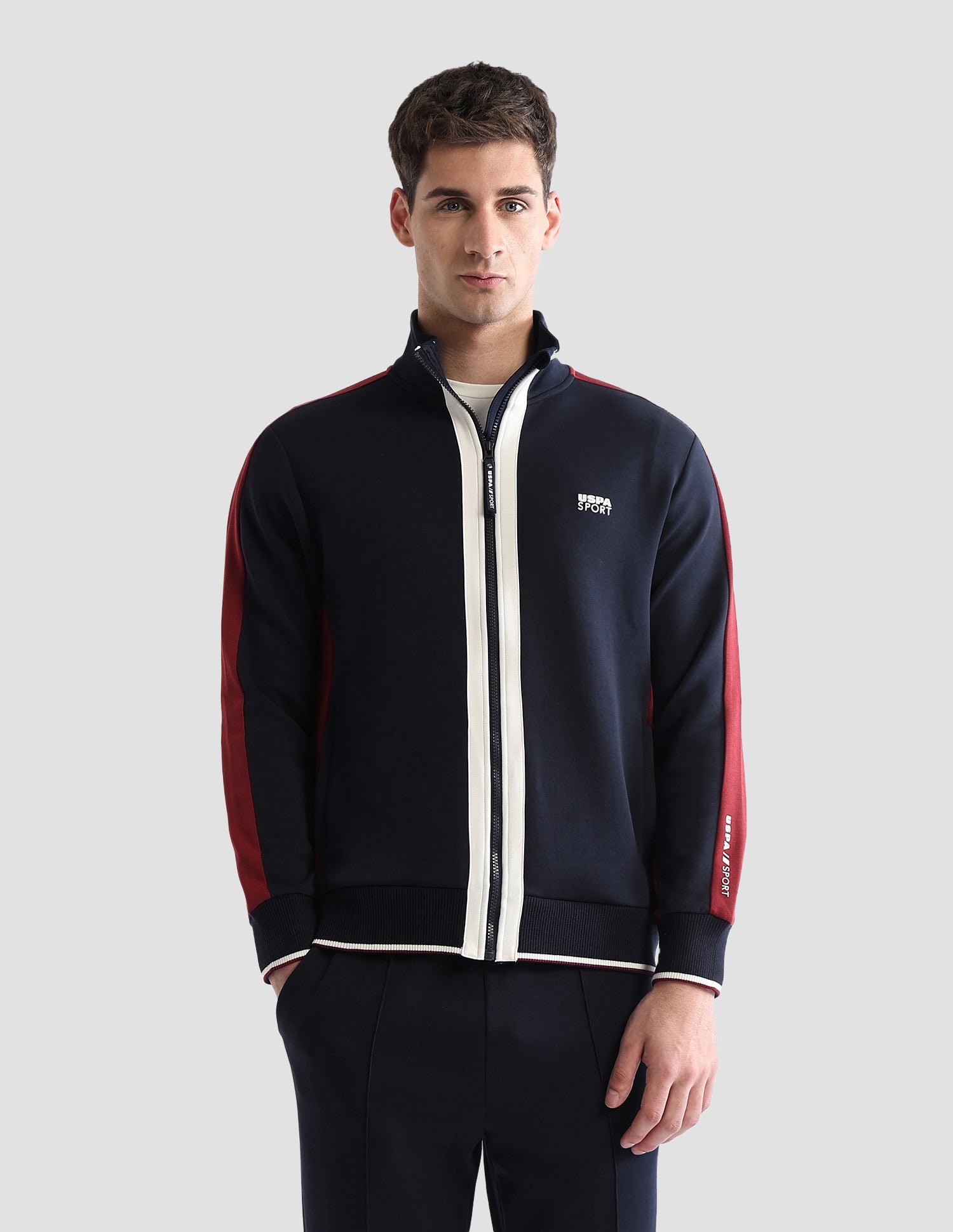Solid With Colorblock Detail Slim Fit Sweatshirt Navy - U.S. POLO ASSN. | Large