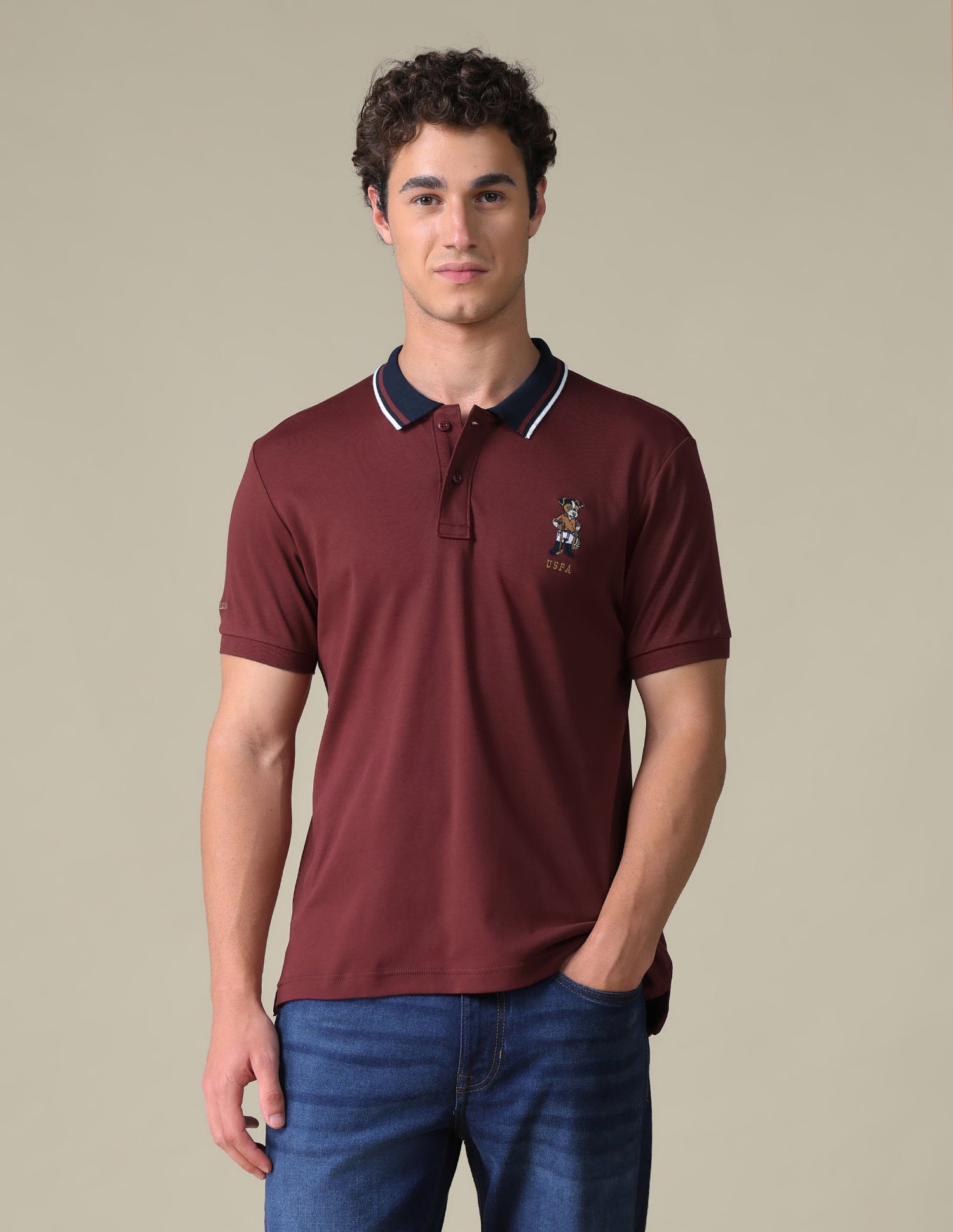 Regular Fit Solid Polo Shirt Wine - U.S. Polo Assn. India | Large