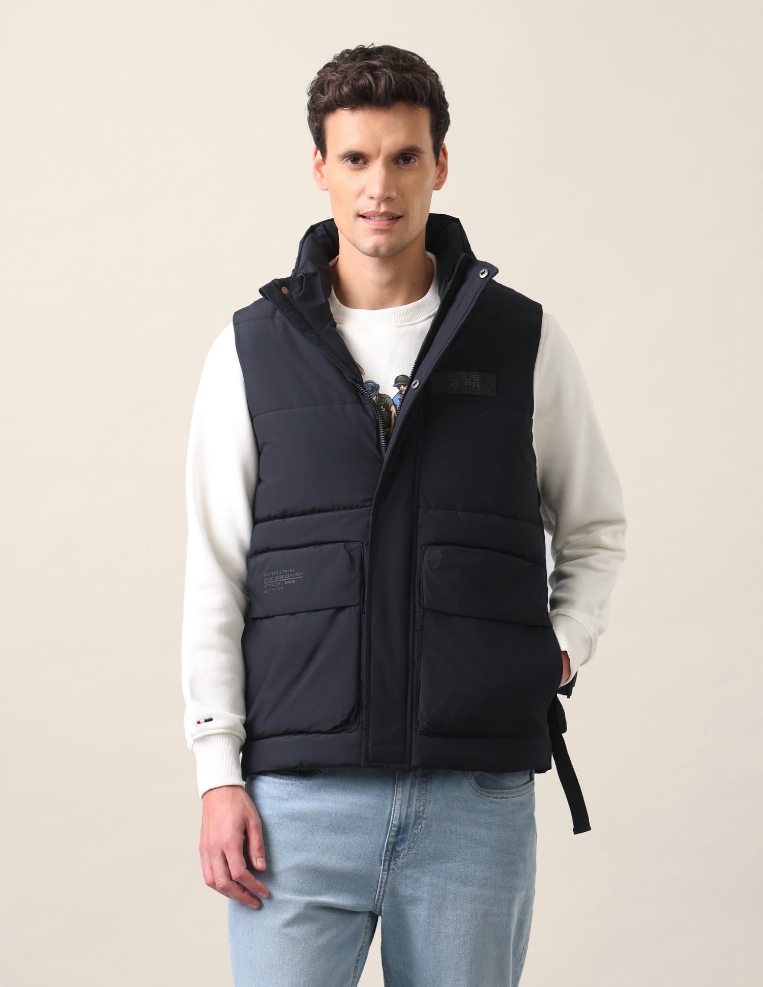 Regular Fit Solid Padded Jacket Navy - U.S. Polo Assn. India | Large