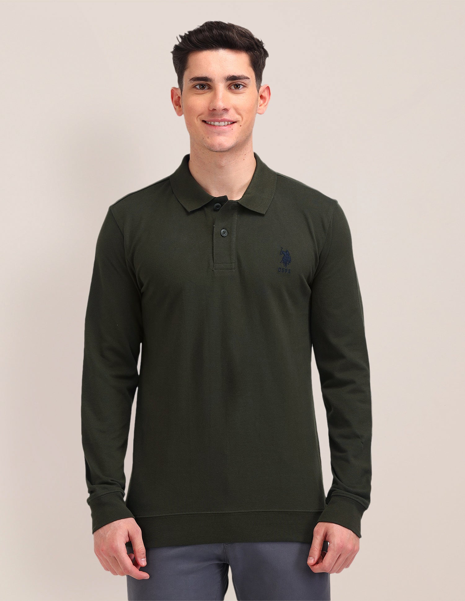 Solid Pattern Slim Fit Polo Shirt Olive - U.S. POLO ASSN. | Large