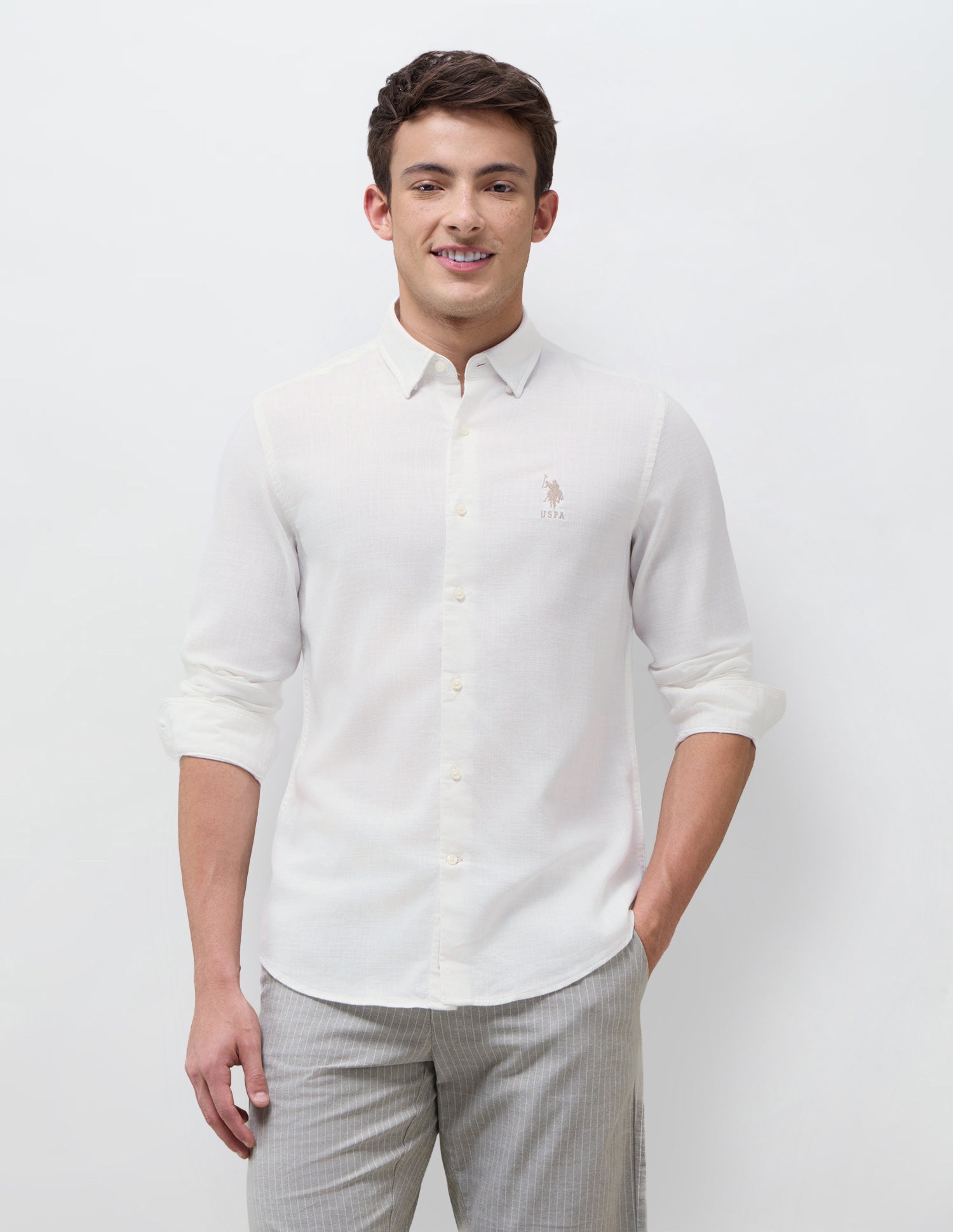 Solid Seersucker Shirt White - U.S. Polo Assn. India | Large