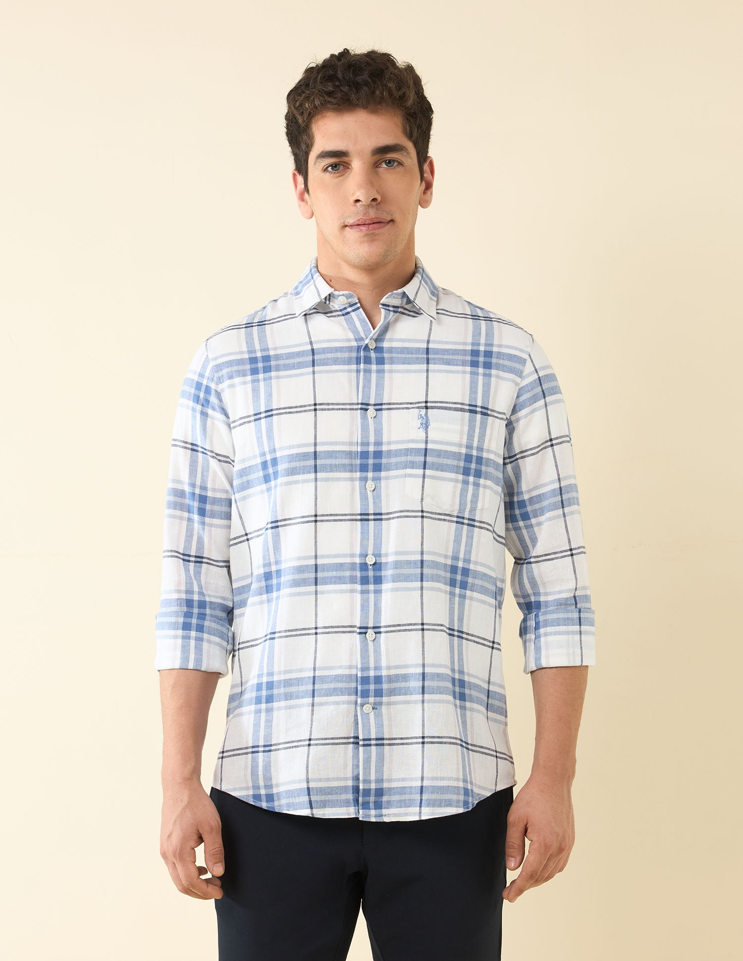 Tailored Fit Grid Tattersall Checked Shirt White - U.S. Polo Assn. India | Large