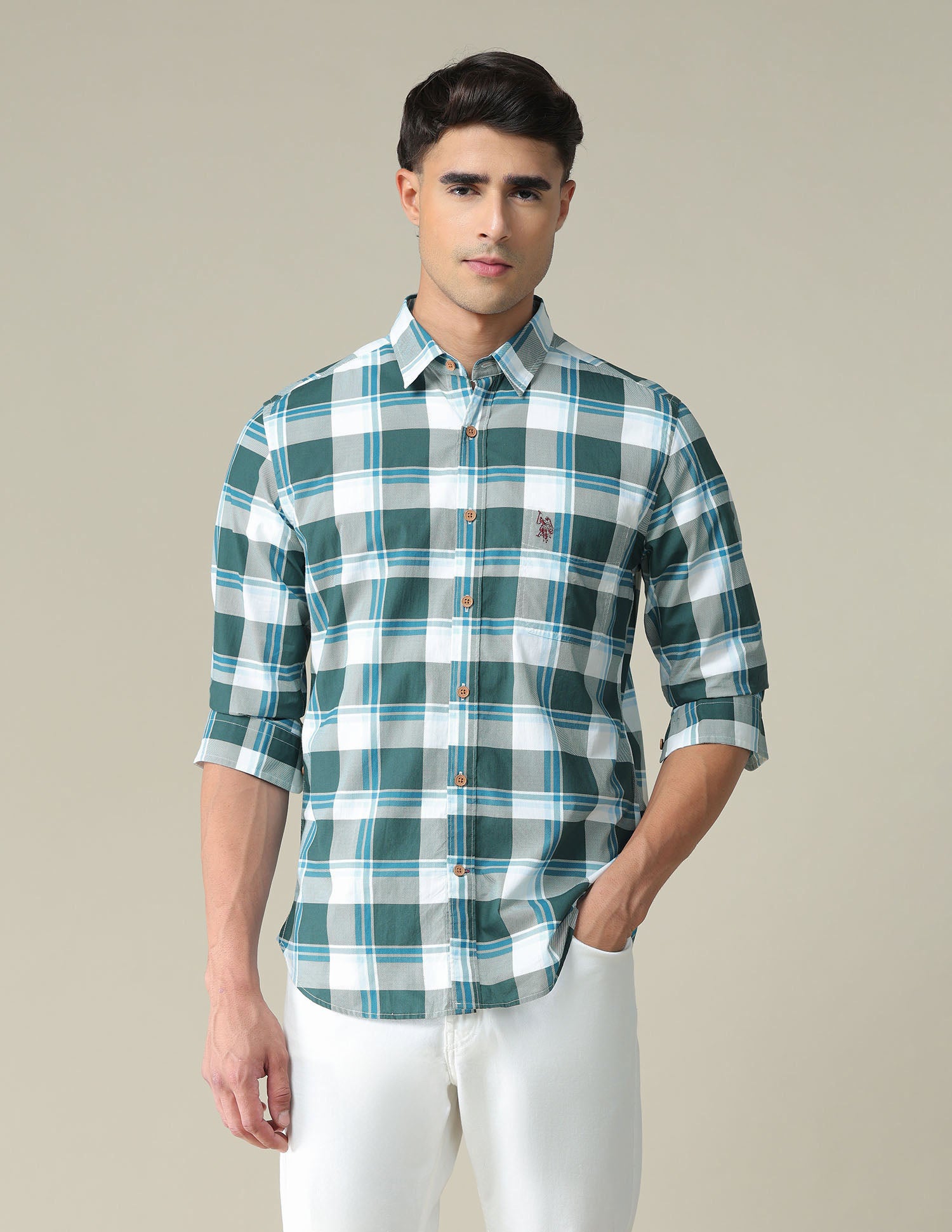 Tartan Check Cotton Shirt Green - U.S. POLO ASSN. | Large